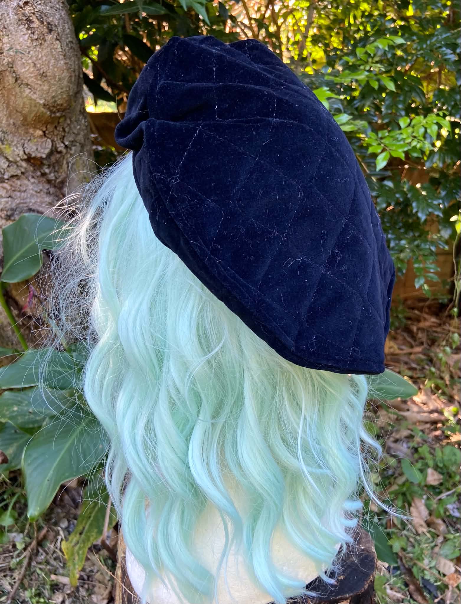 Beret- Black Quilted Velvet