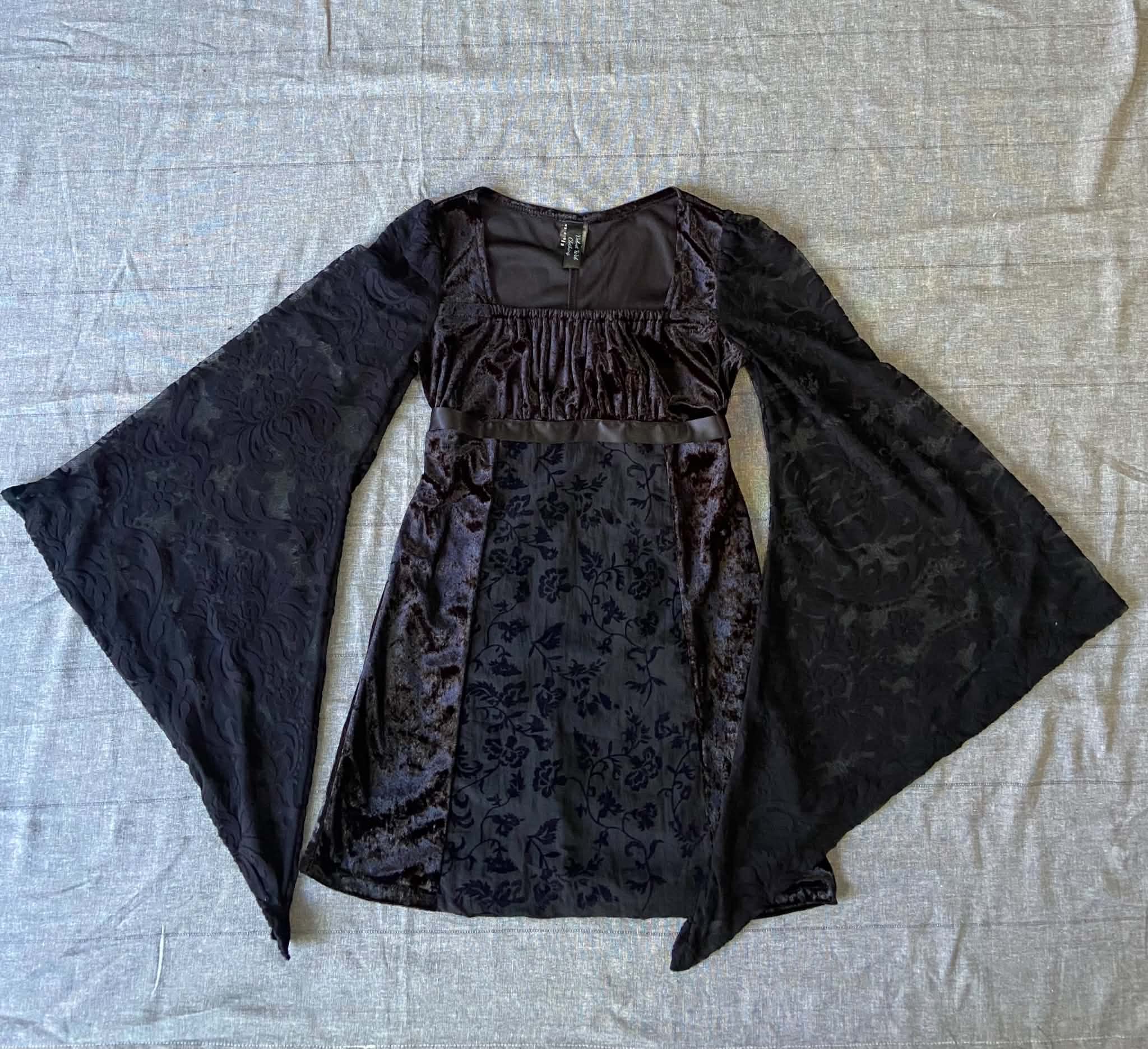 Adeline Dress - Black Velour with Lace Sleeves (size 8-10)