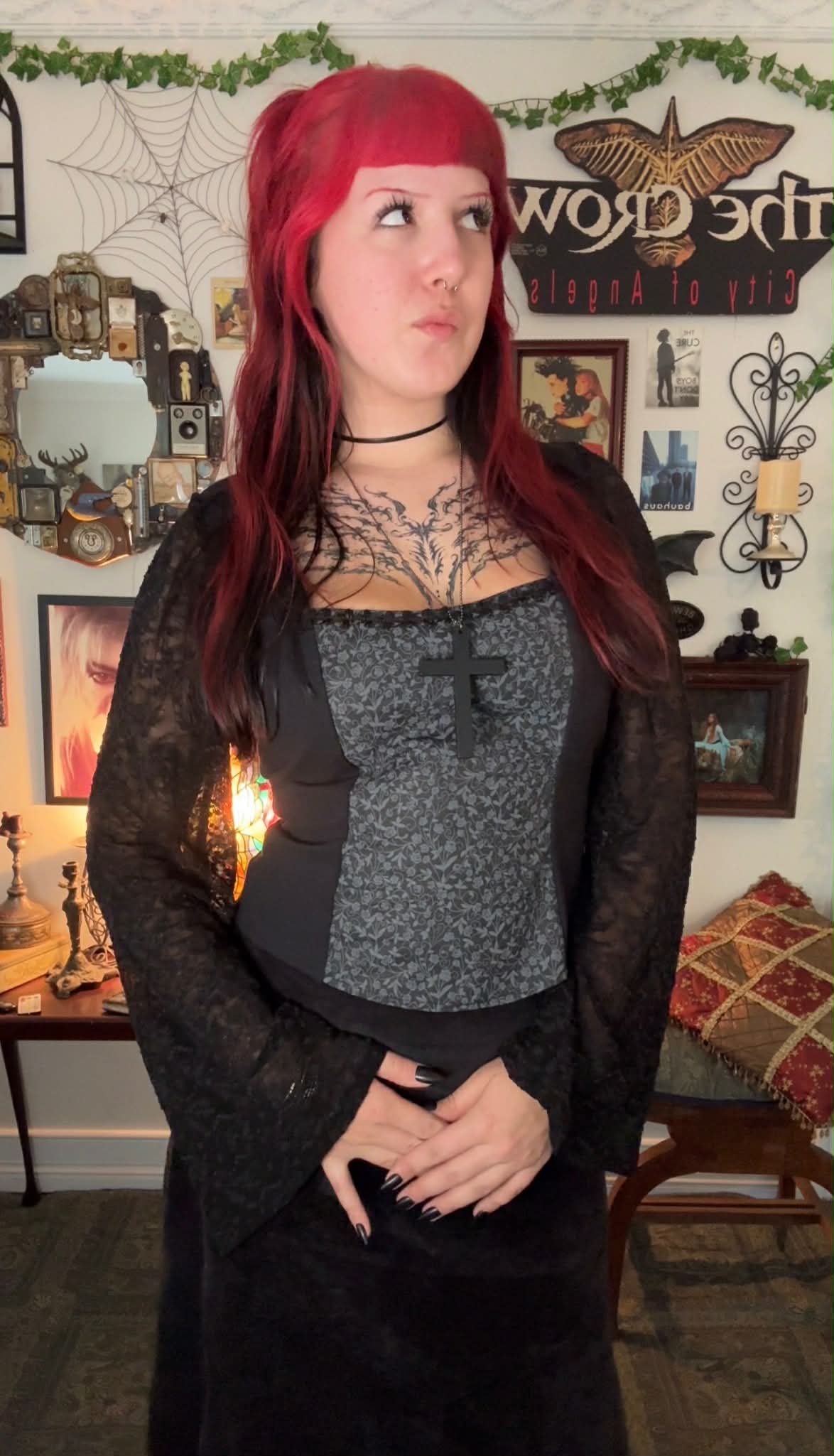 Lilith top - Black with Lace Sleeves (Size 14-16)