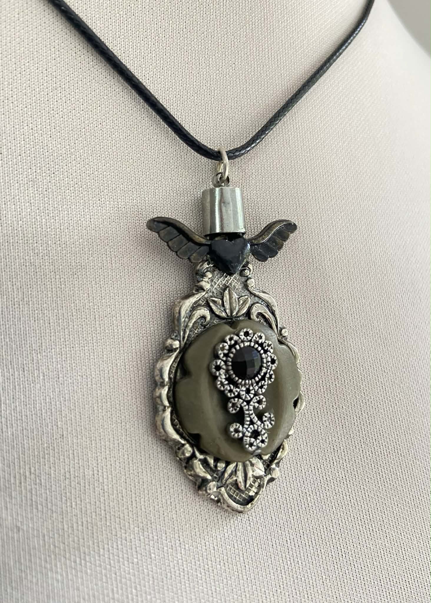 Vintage Spoon Pendant with Black Jewel