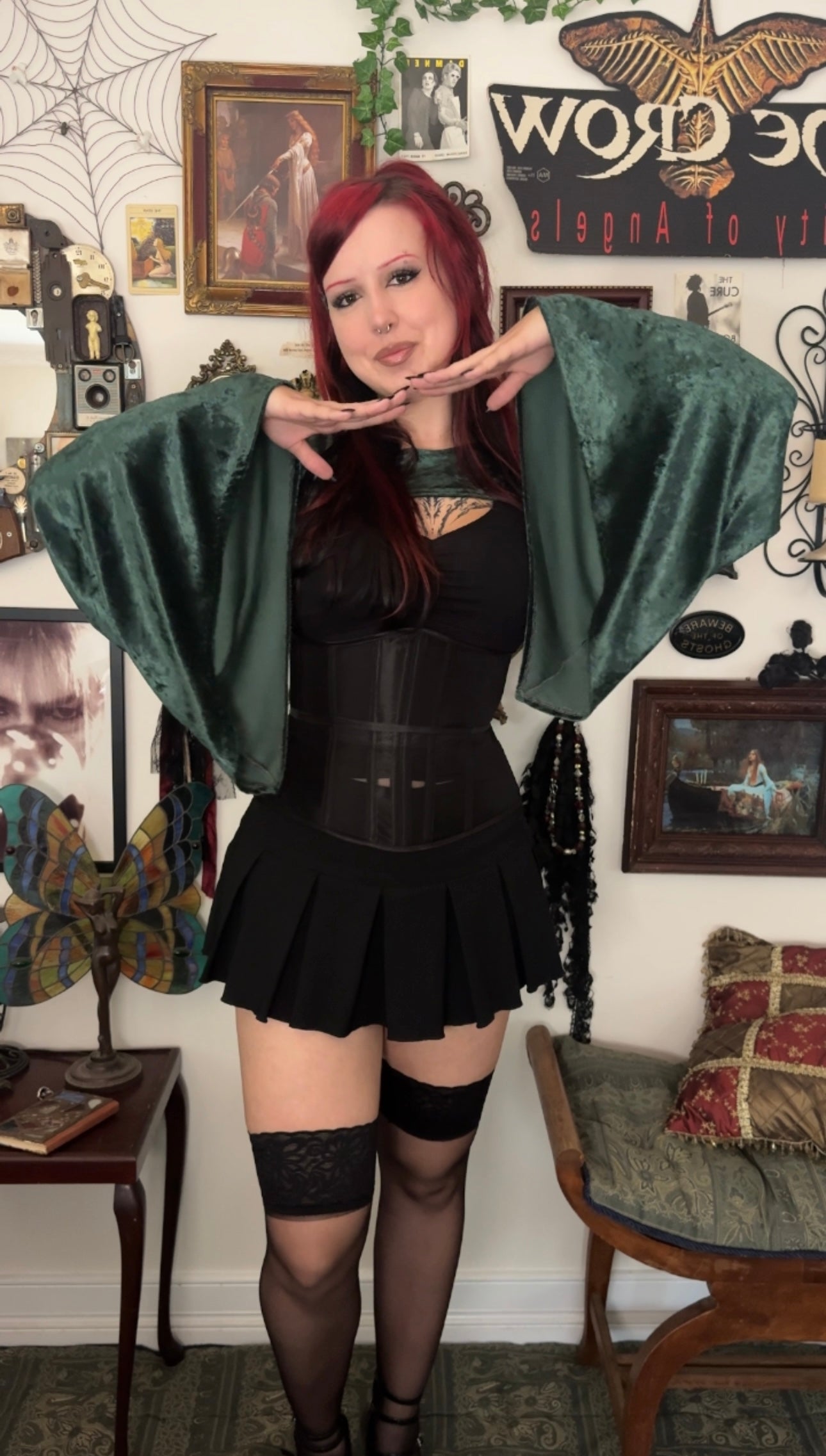 Lucinda Bolero Top - Green Crushed Velour (M-L)