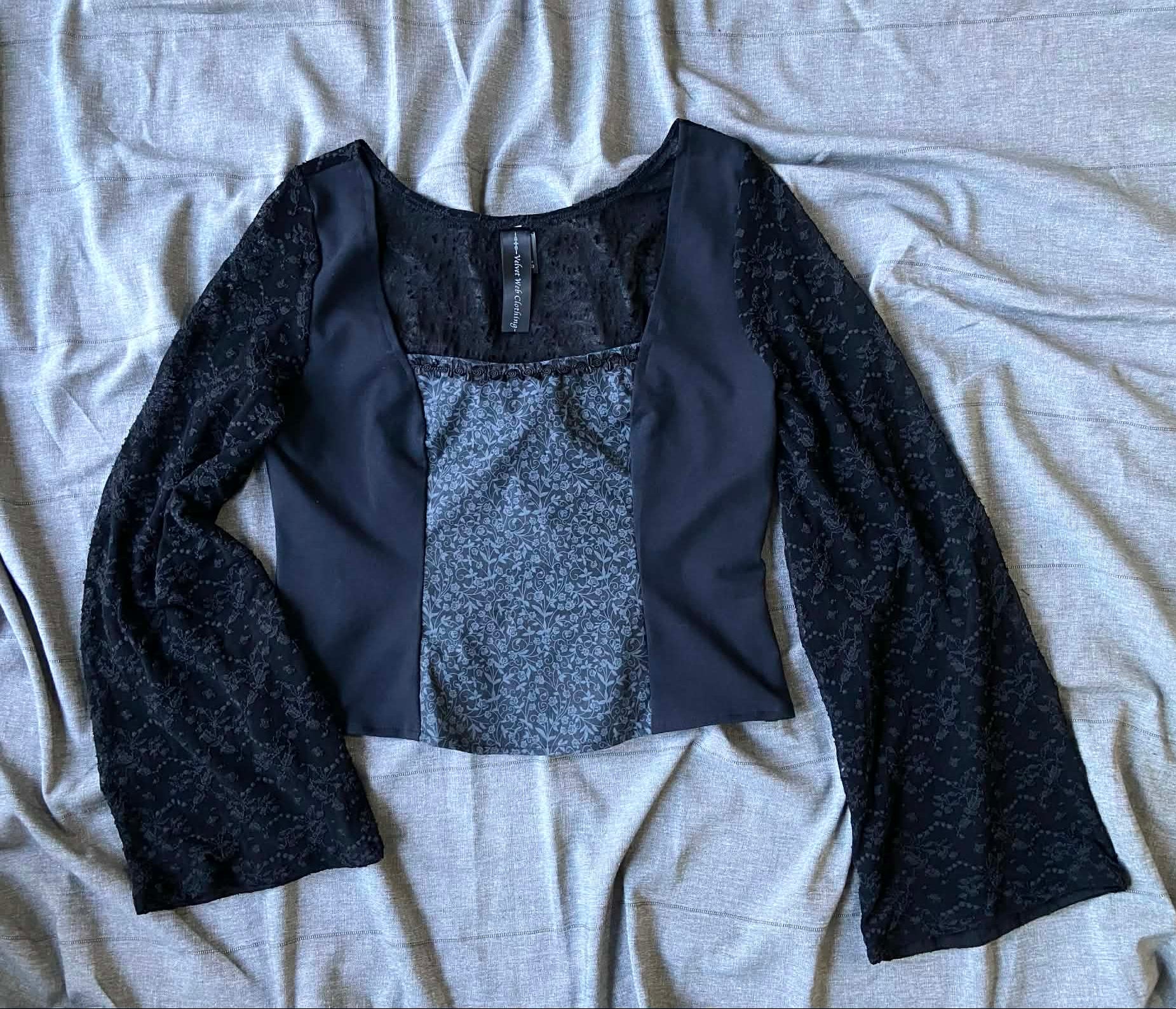 Lilith top - Black with Lace Sleeves (Size 14-16)