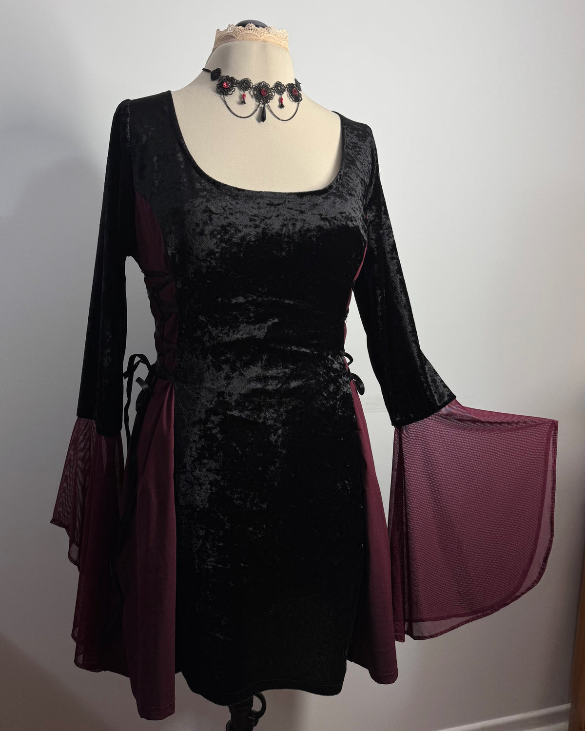 Lenore Dress - Black and Burgundy with Side Lacing (size 16)