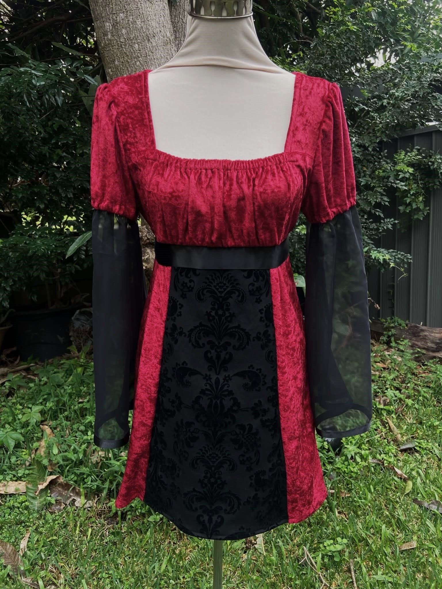 Adeline Dress - Dark Red with Black (size 12)