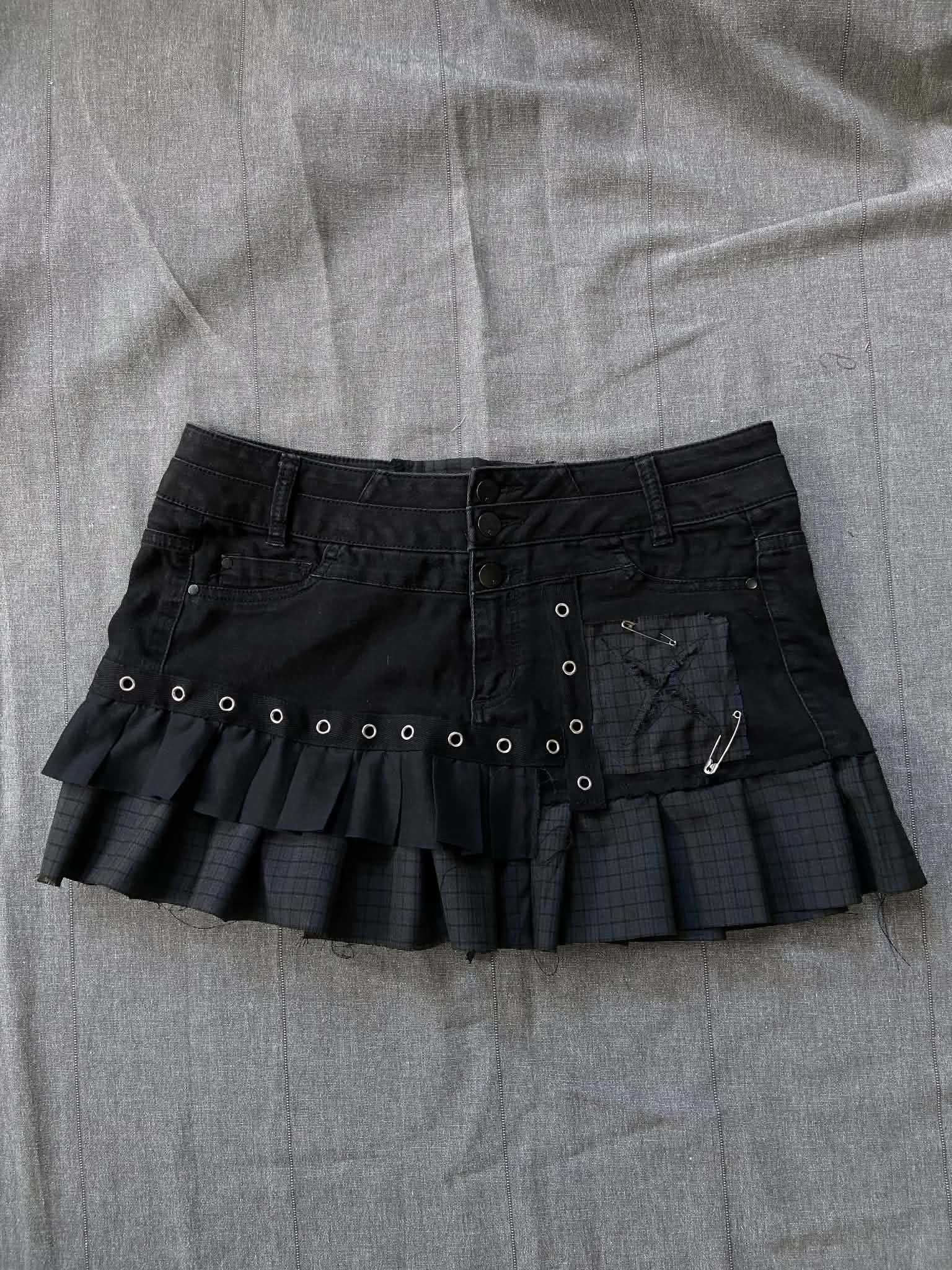 Mini Skirt - Black Denim with Grey Check (size 12-14)