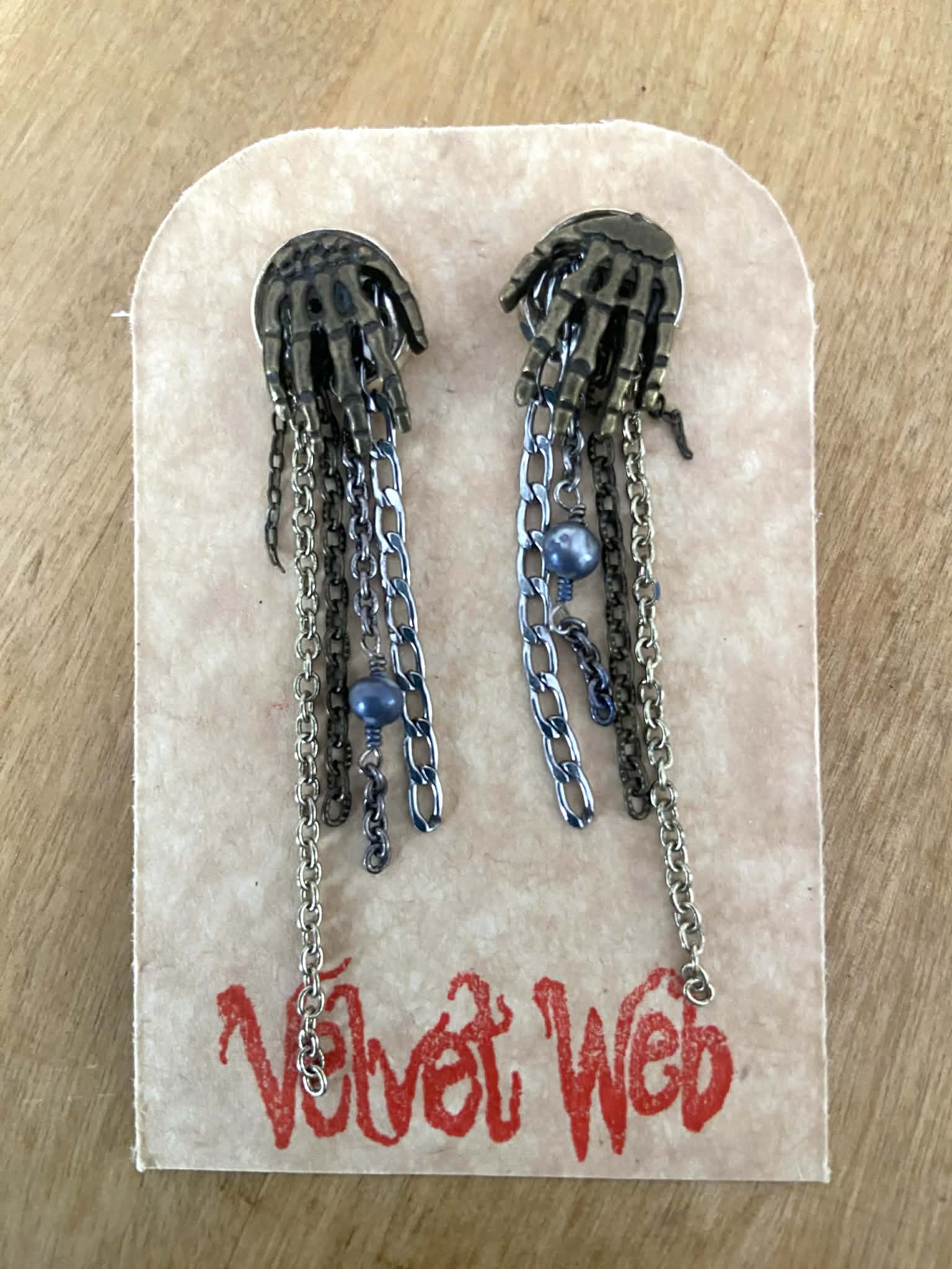 Skeleton Hand and Chain Stud Earrings