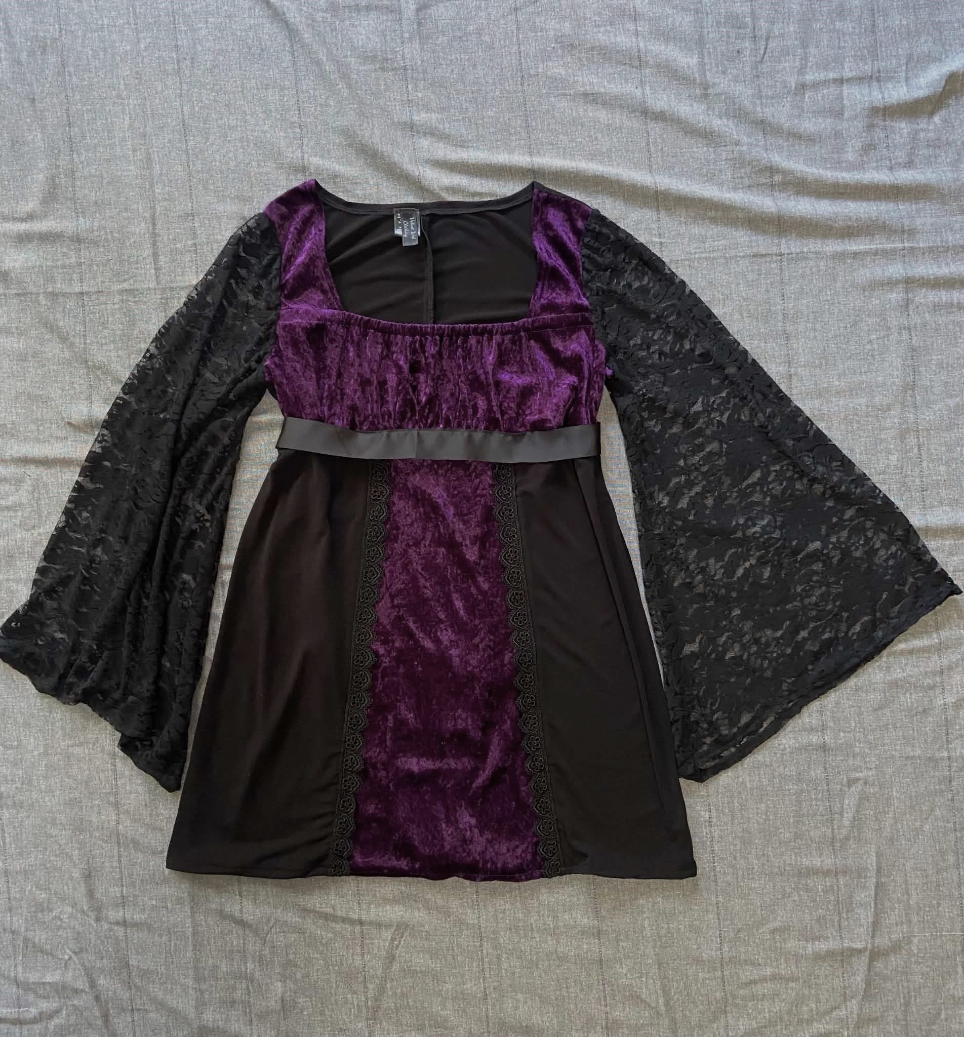 Adeline Dress - Purple Velour with Lace Sleeves (size 16-18)