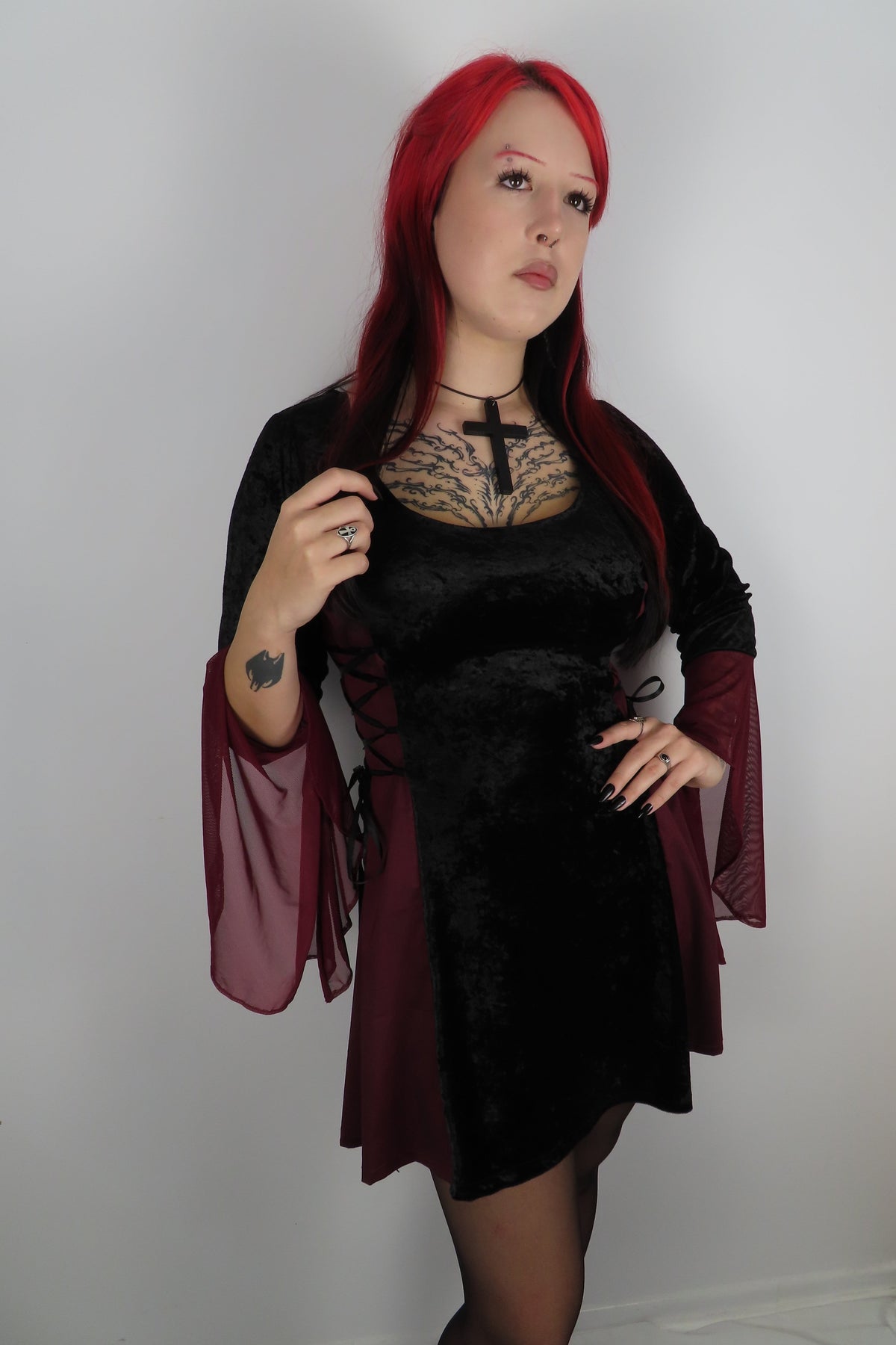 Lenore Dress - Black and Burgundy with Side Lacing (size 16)