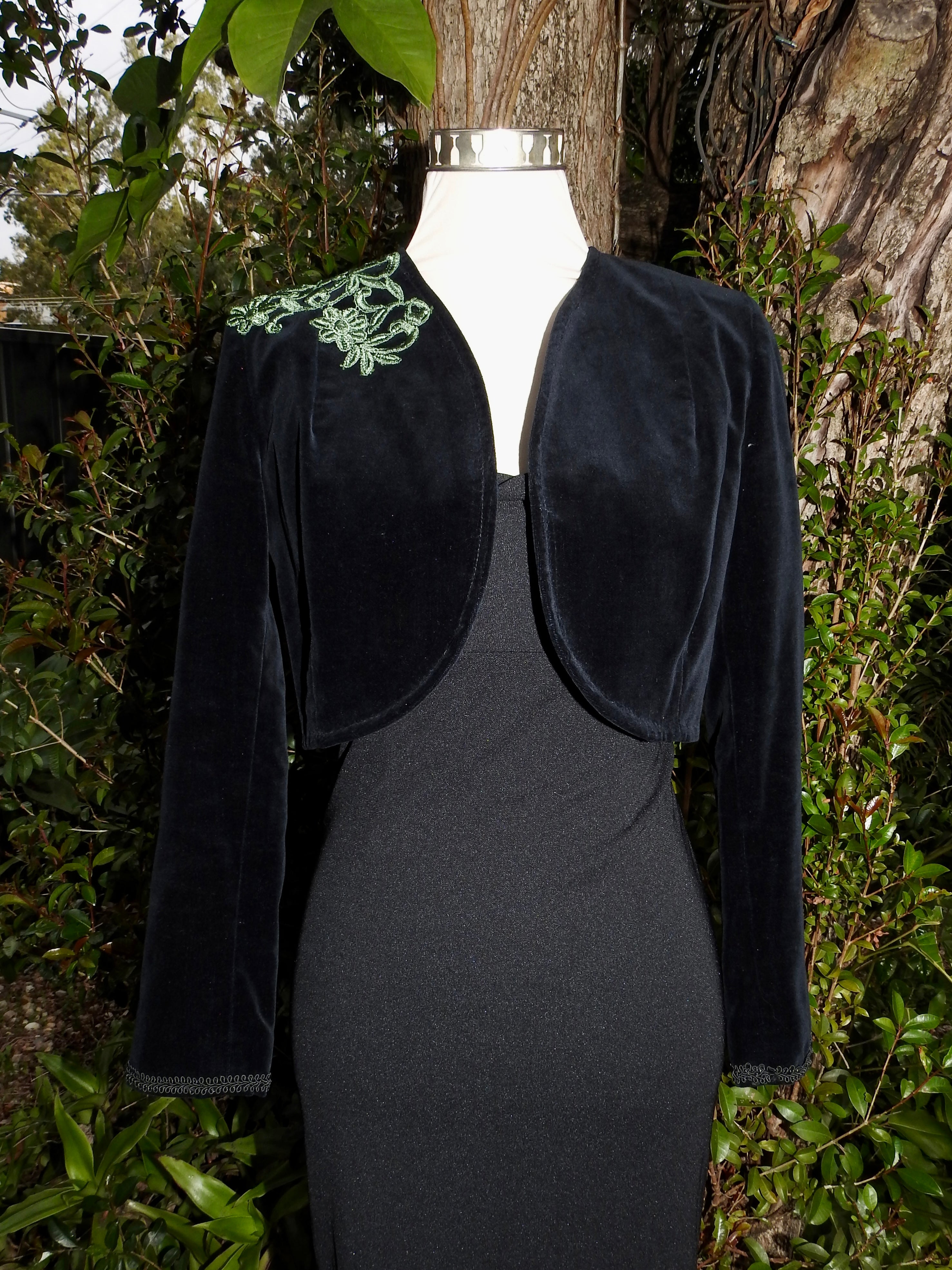 Velvet Bolero Jacket with Lace Trim - Revamped (size 12)