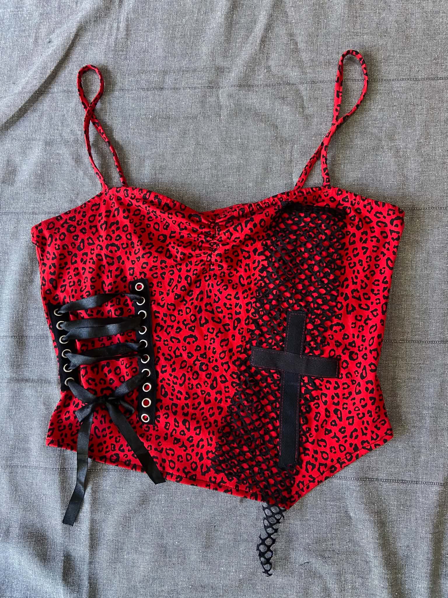 Red Cami Top with Lacing - Revamped (Size 10)