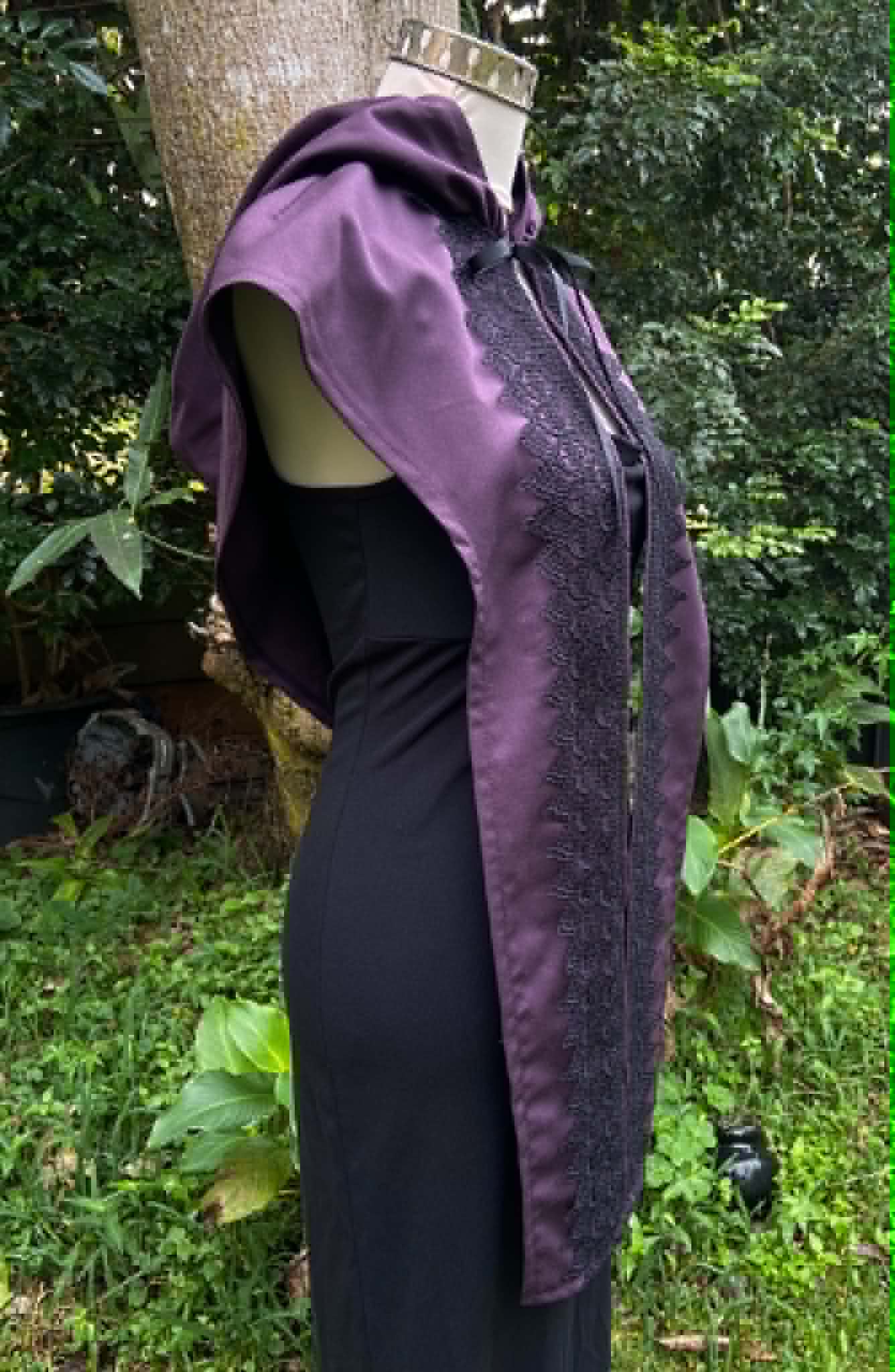 Purple Capelet with Black Lace Trim
