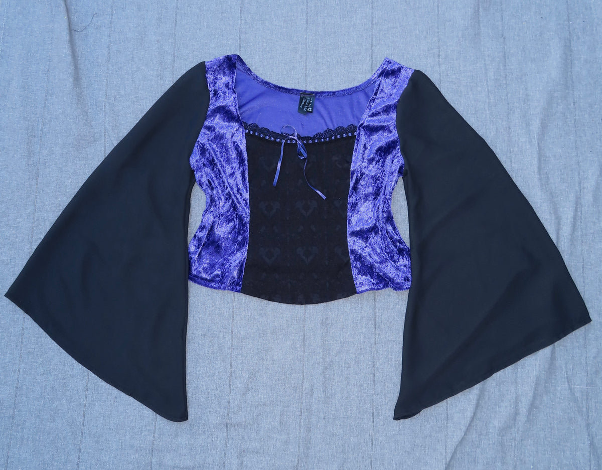 Lilith Top - Purple Velour with Black Brocade (size 18)