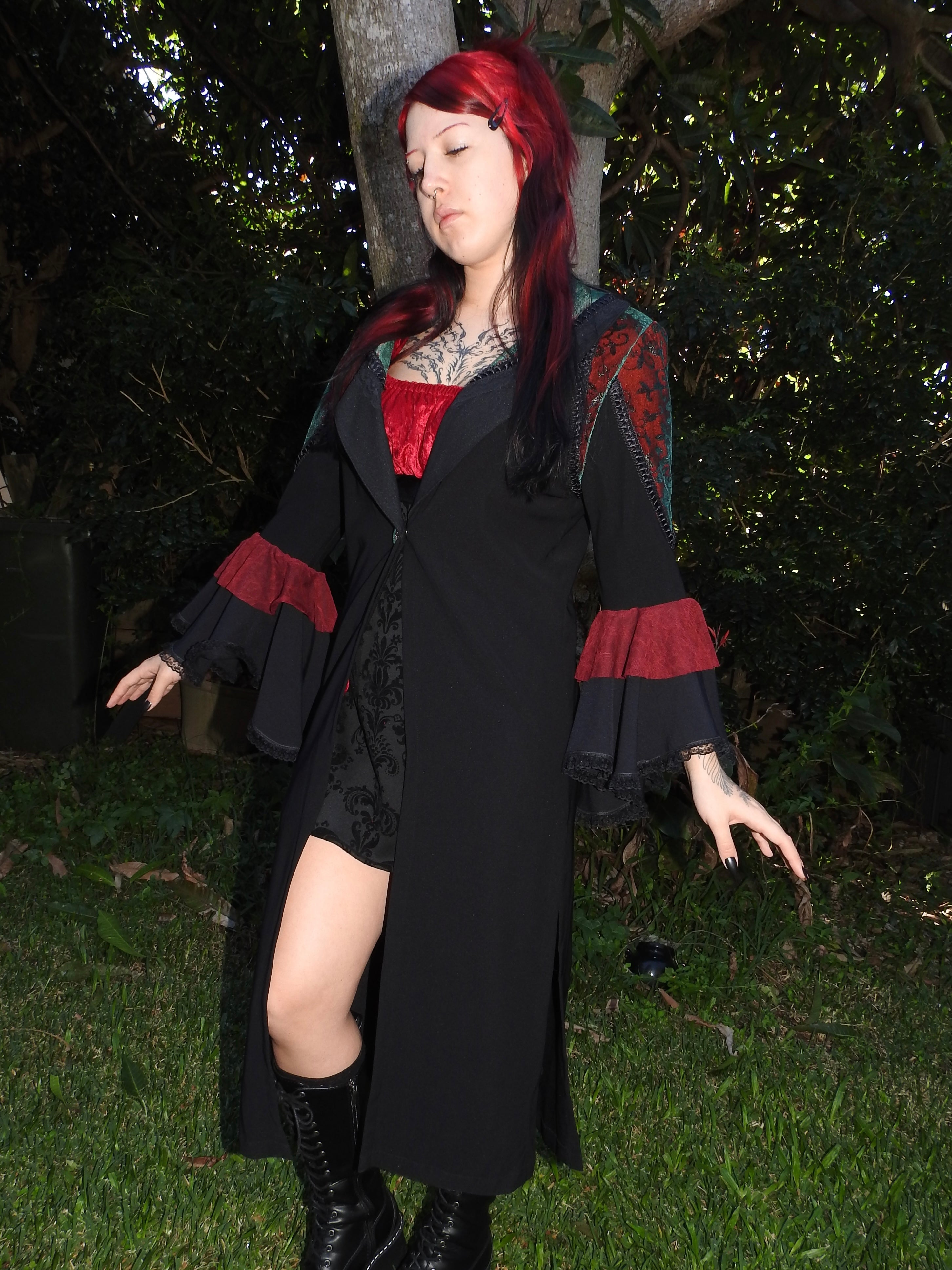 Long Coat with Velvet Trim - Revamped (size 12-14)