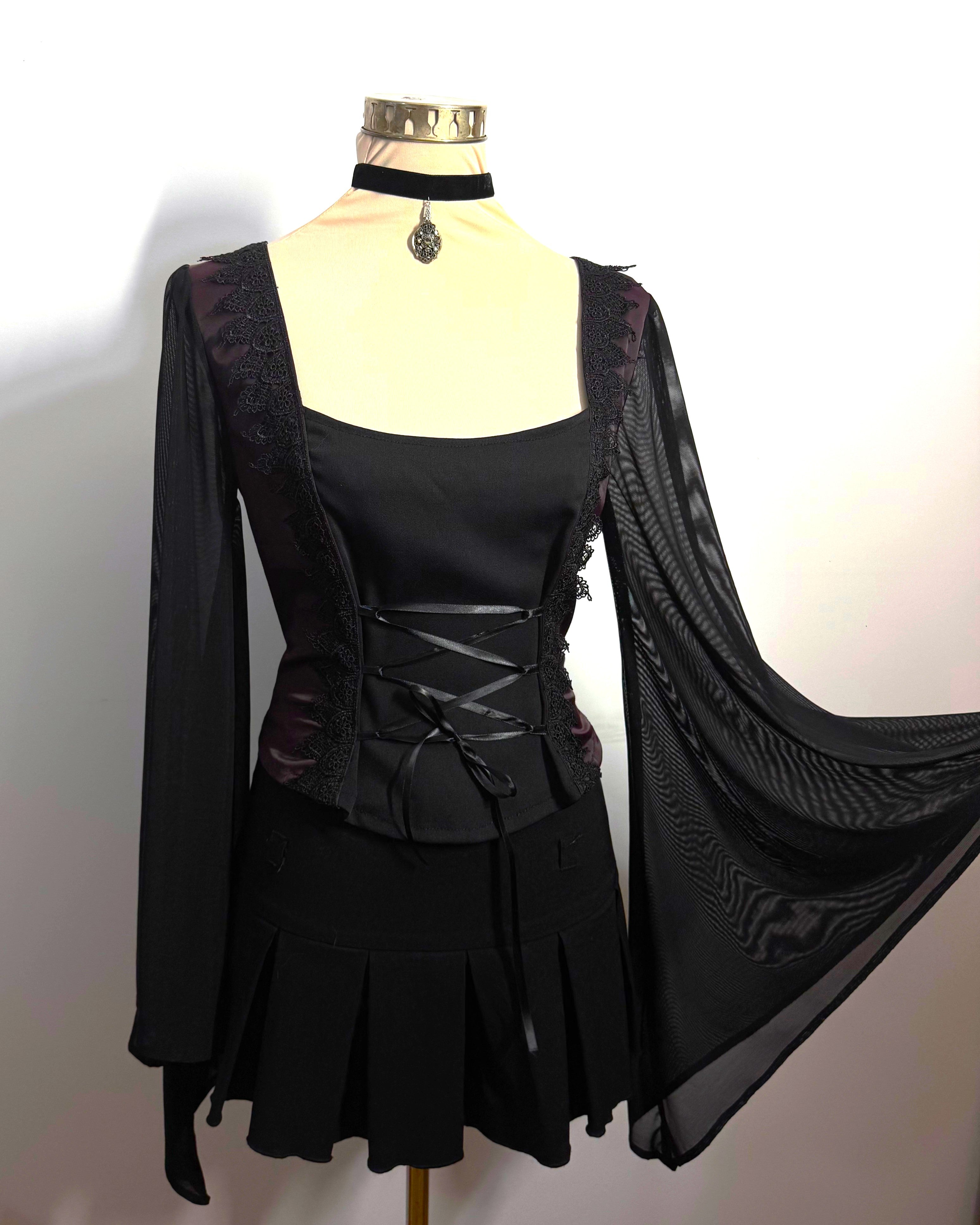 Lilith Top - Black Plum with Front Lacing (Size 10-12)