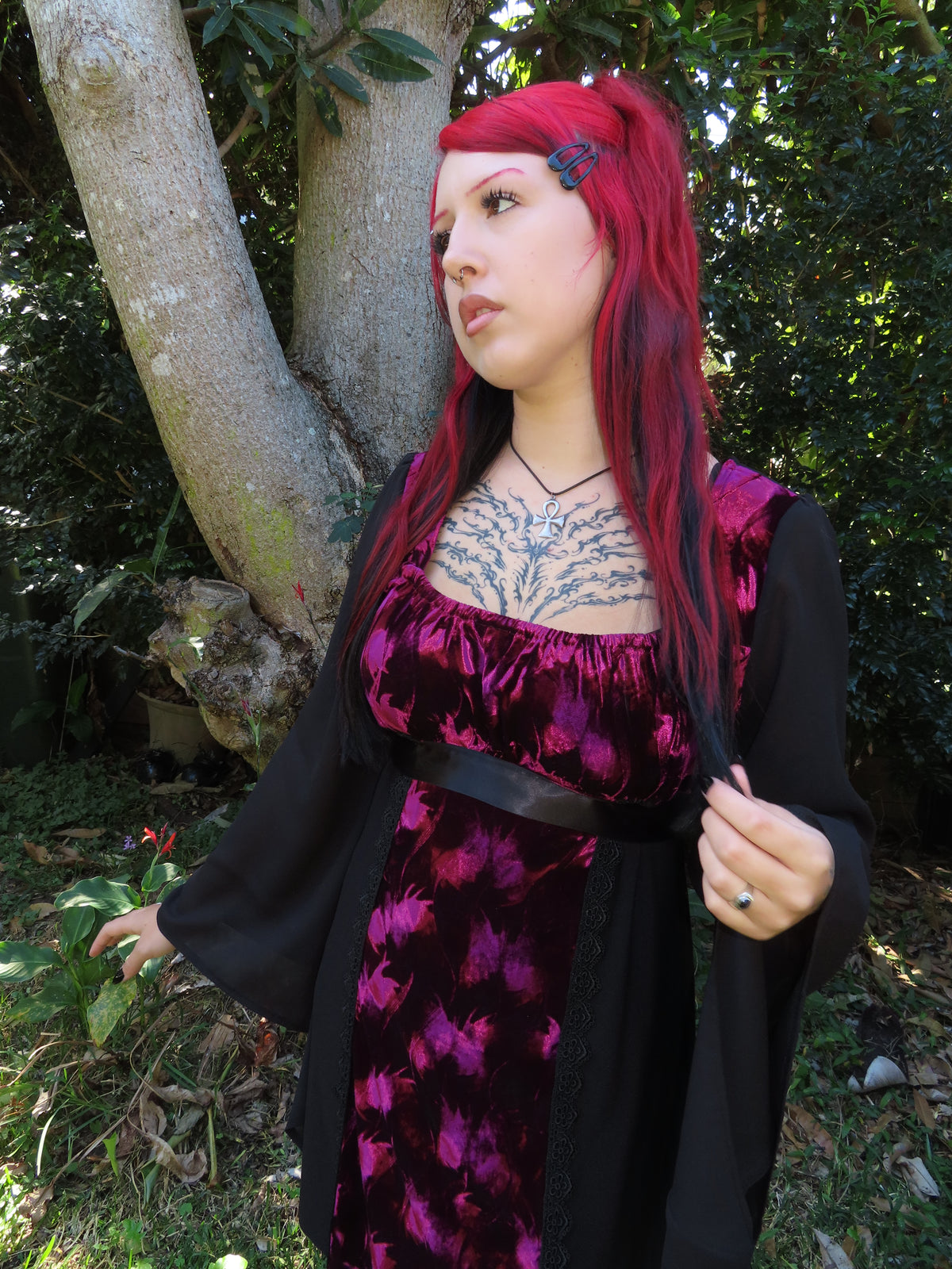 Adeline Dress - Wine-colour Crushed Velour (size 16-18)