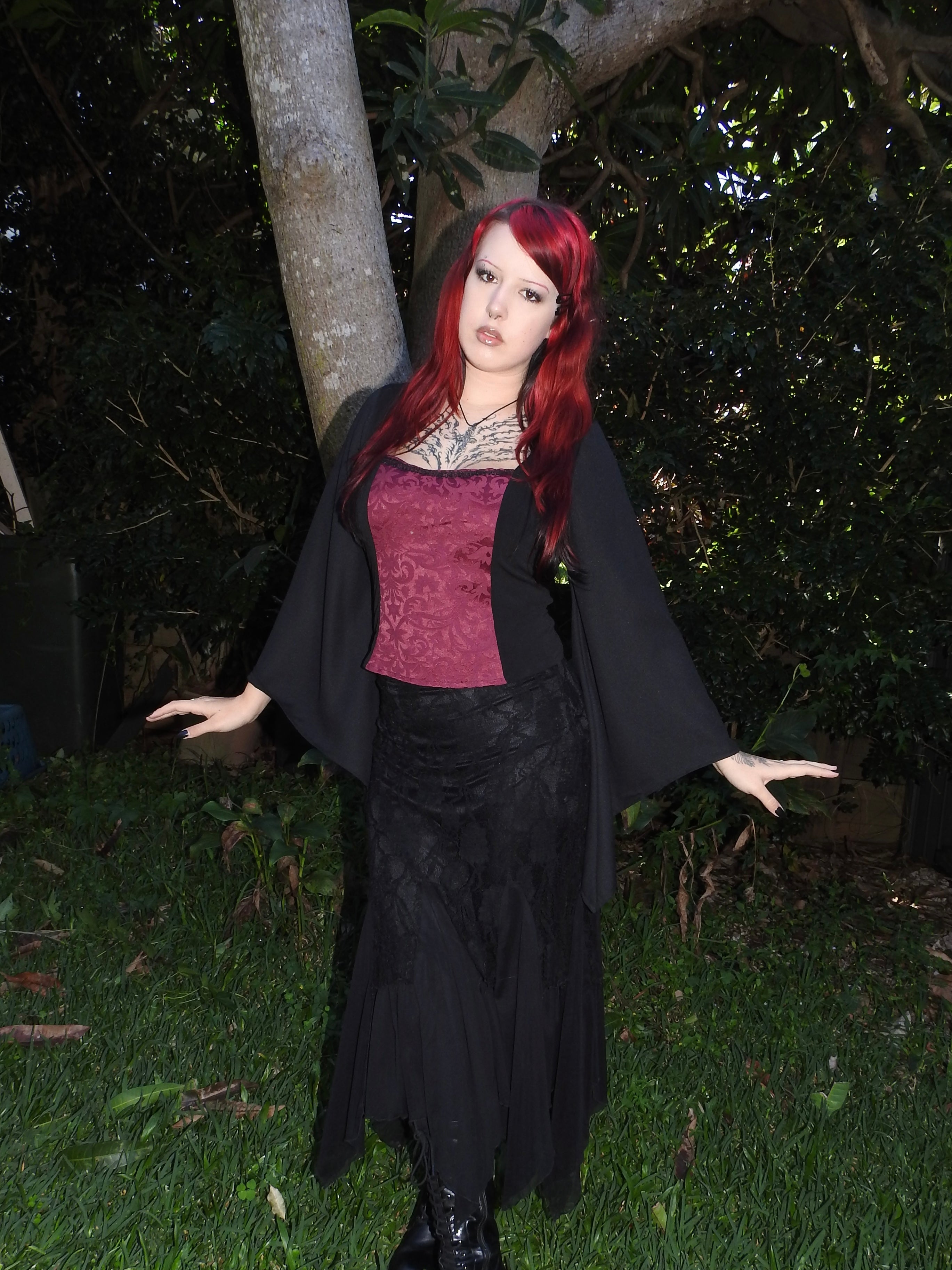 Lilith top - Black with Burgundy Brocade (Size 16-18)