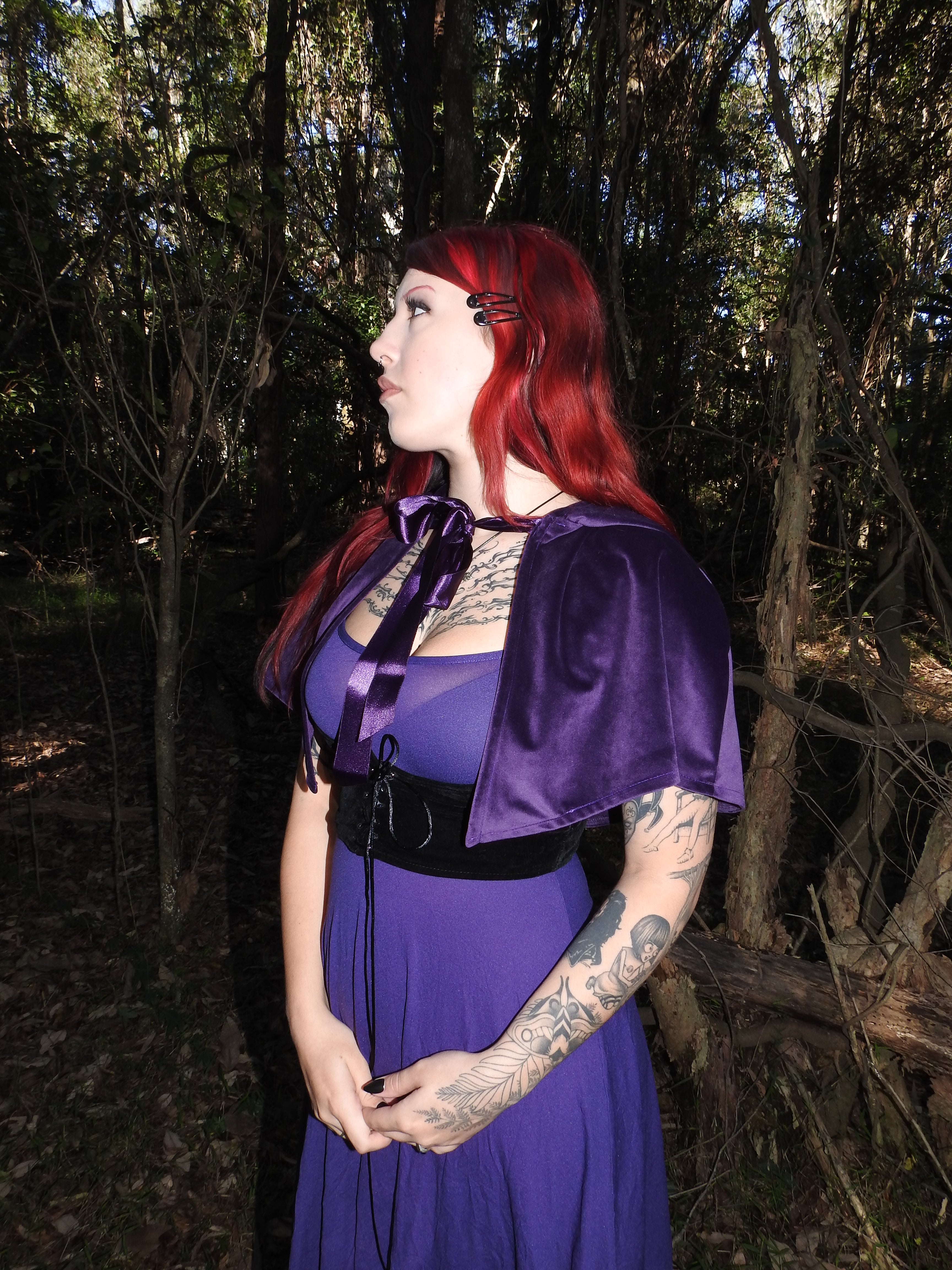 Purple Velvet Capelet with Hood