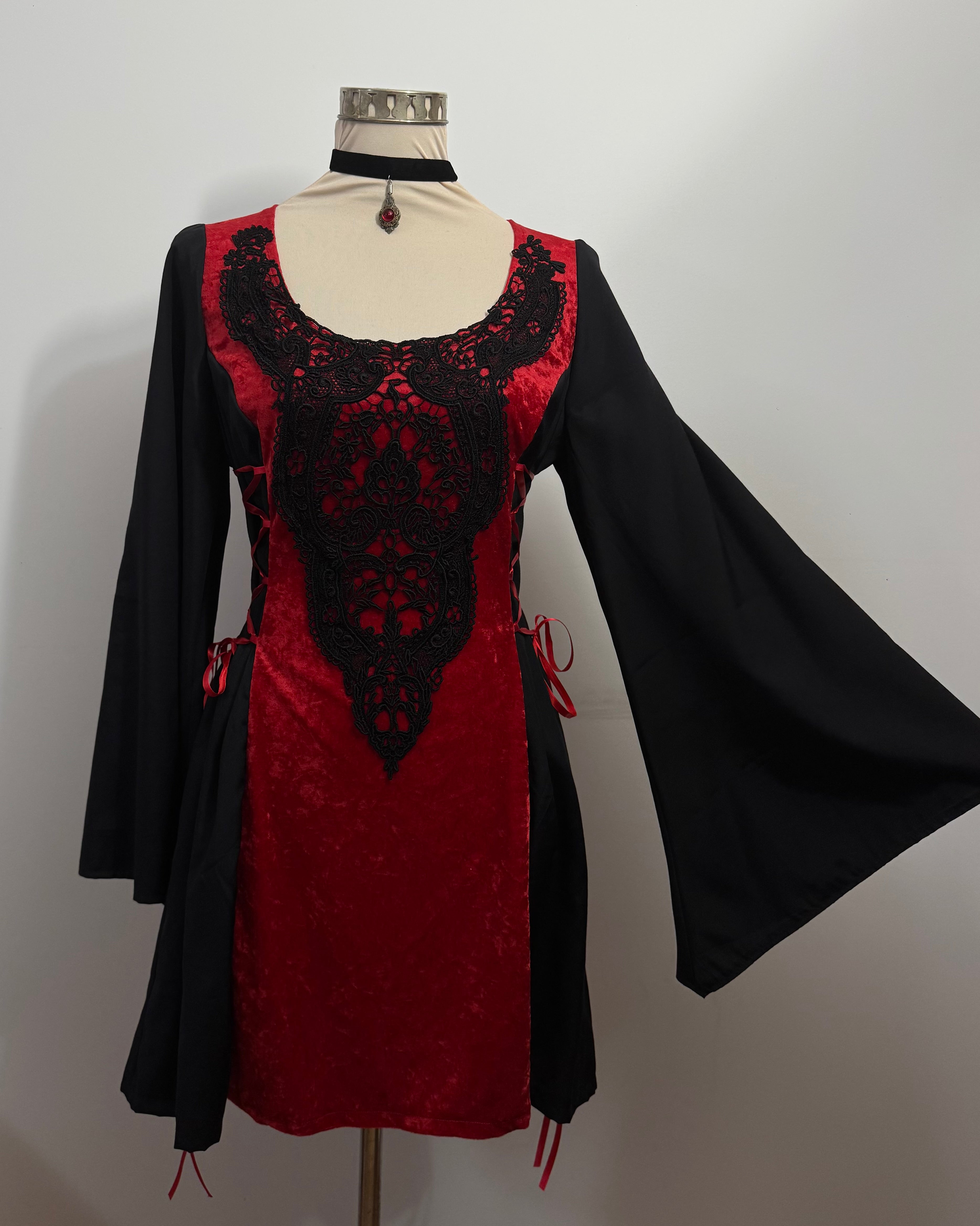 Lenore Dress - Red and Black with Side Lacing (size 12-14)