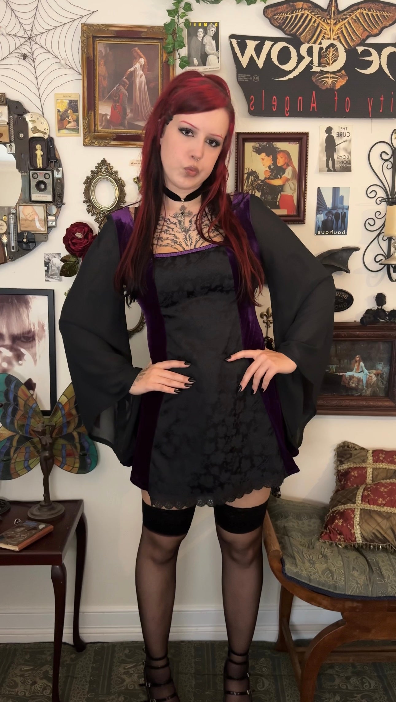 Cordelia Dress - Purple Velour with Black Brocade (Size 14-16)