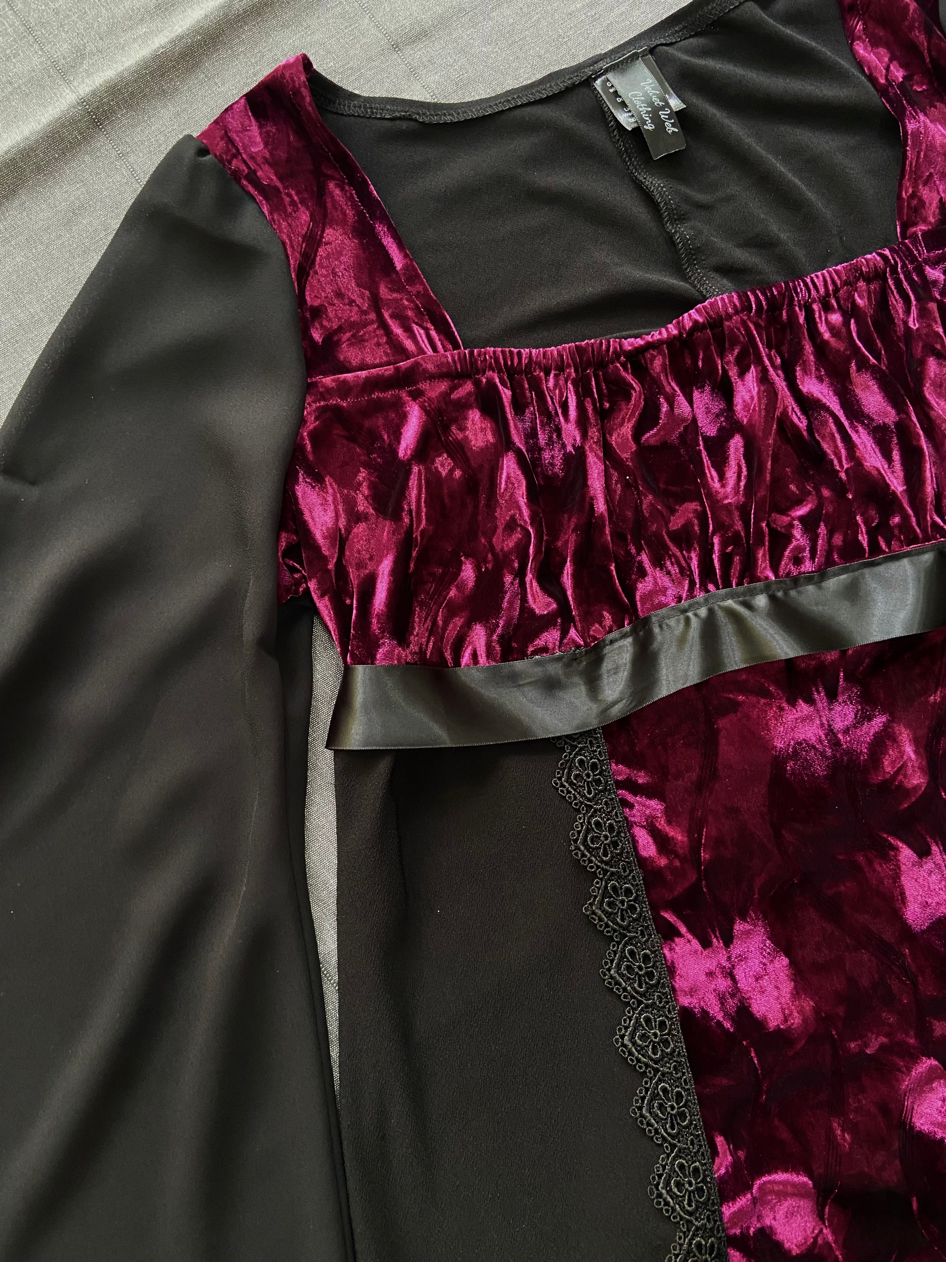 Adeline Dress - Wine-colour Crushed Velour (size 16-18)