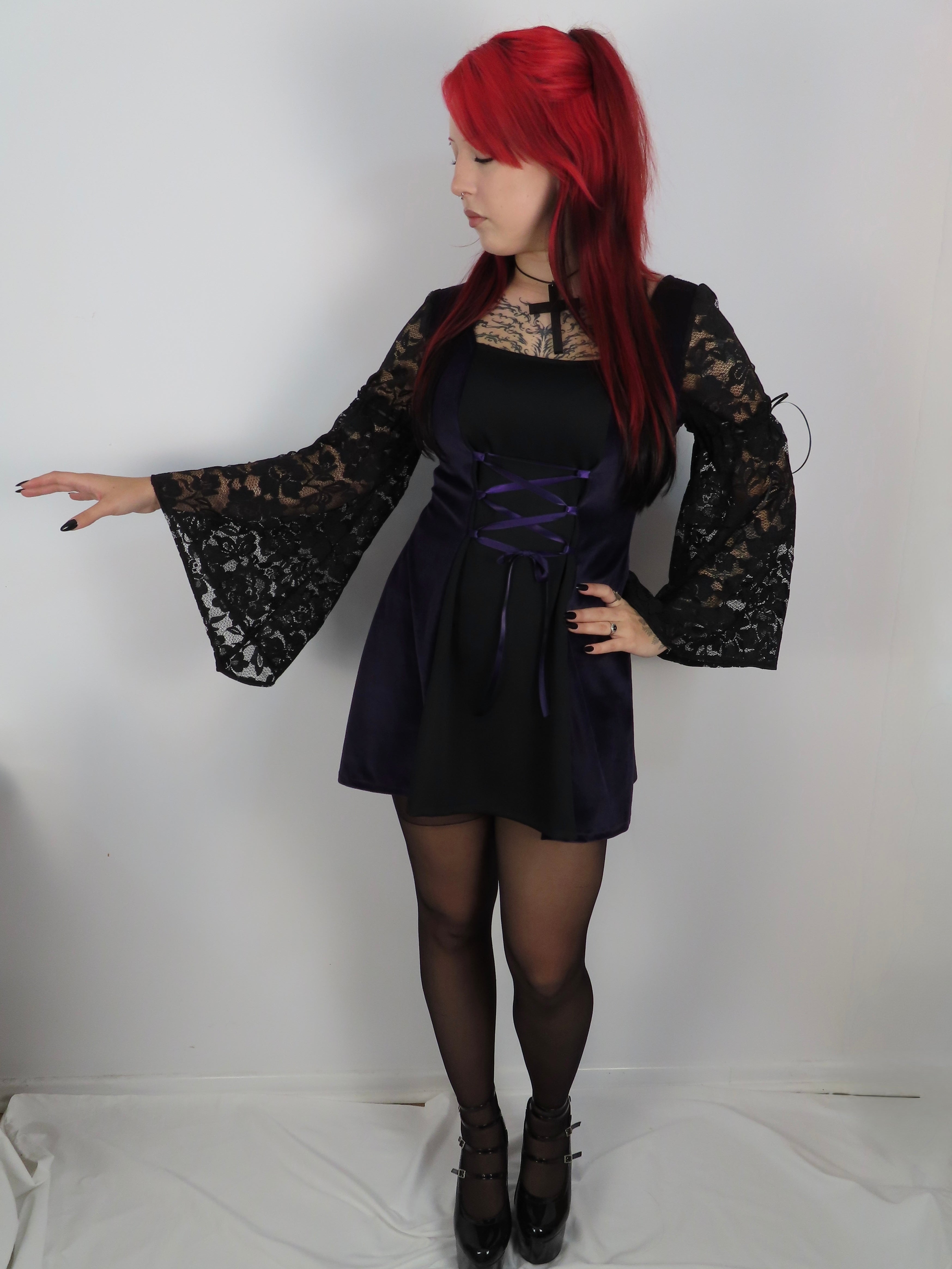 Cordelia Dress - Purple Velour with Lacing (Size 16)