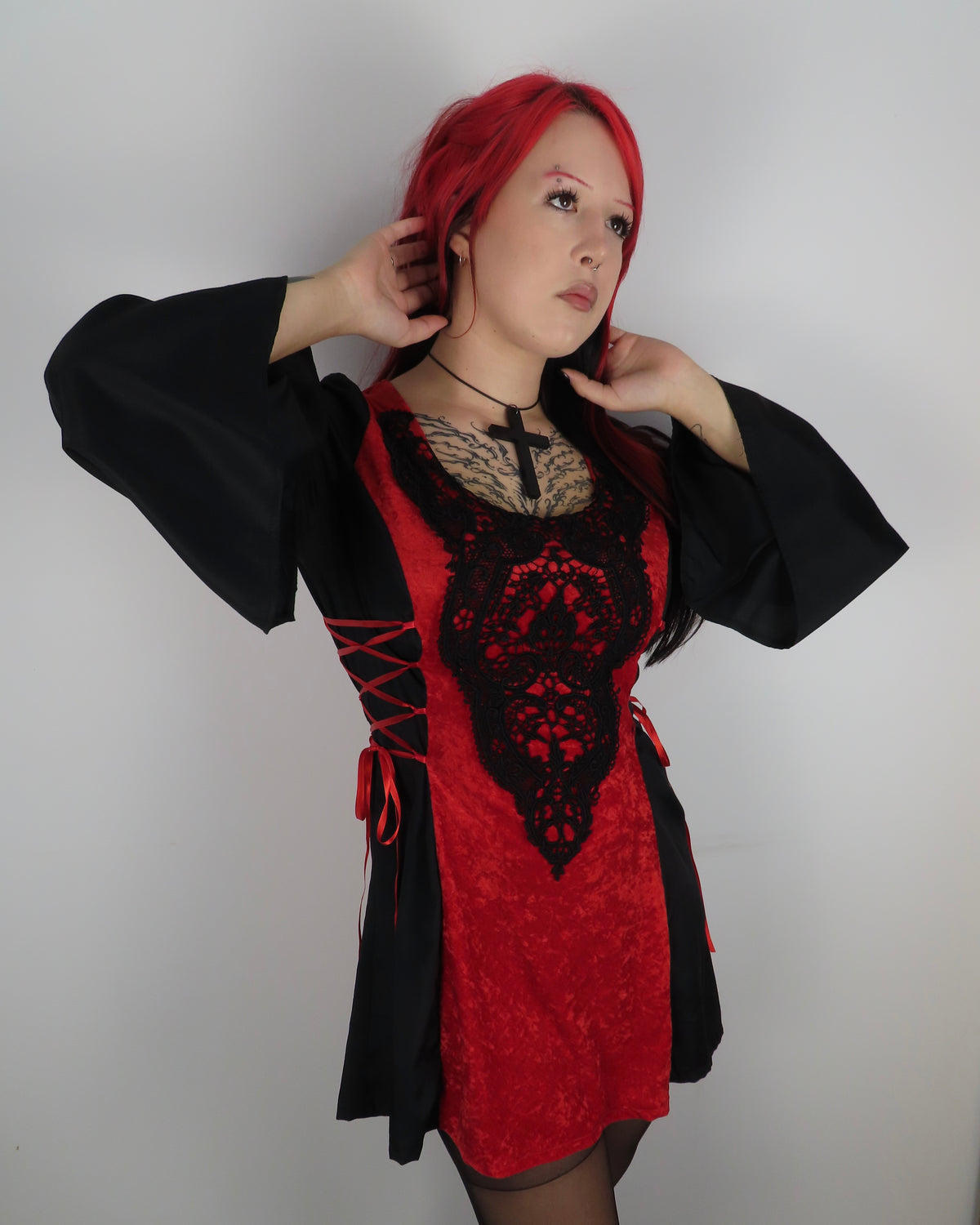 Lenore Dress - Red and Black with Side Lacing (size 12-14)