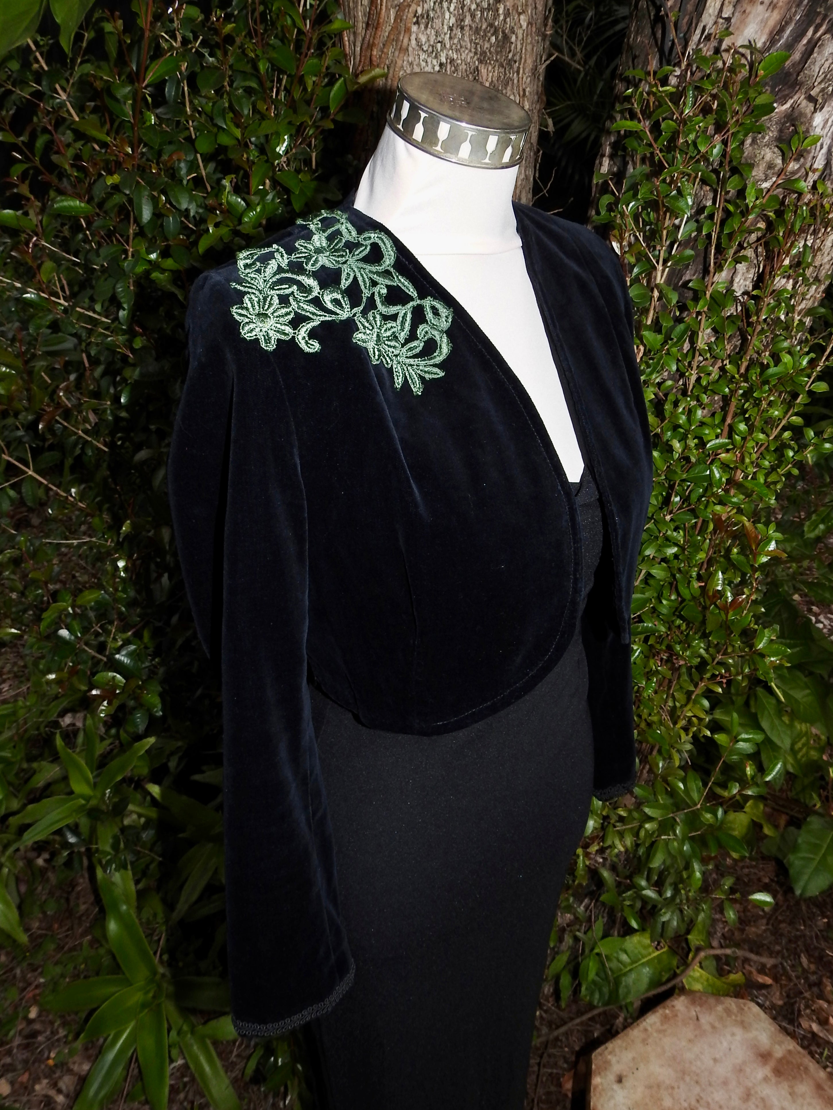 Velvet Bolero Jacket with Lace Trim - Revamped (size 12)