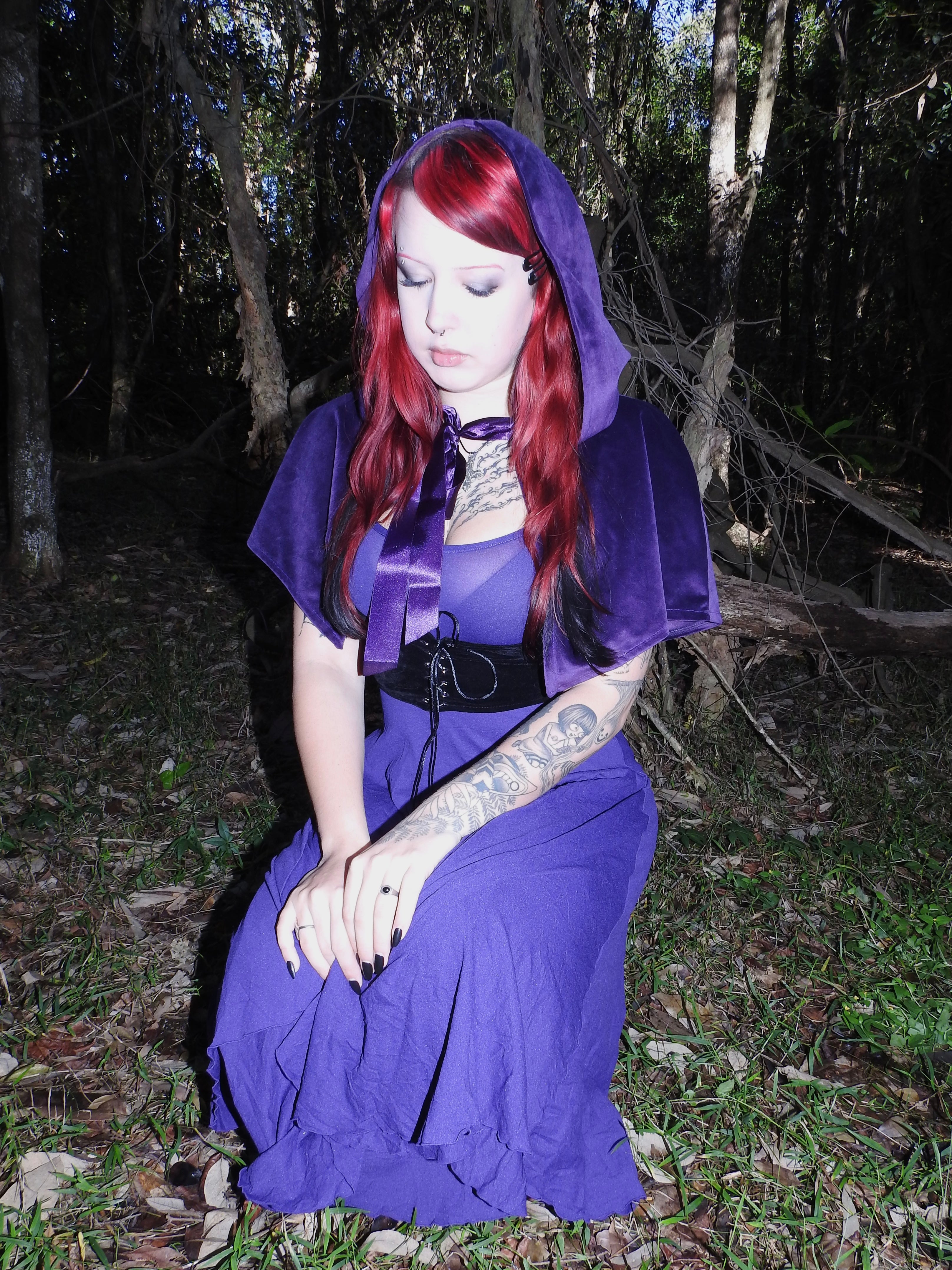 Purple Velvet Capelet with Hood