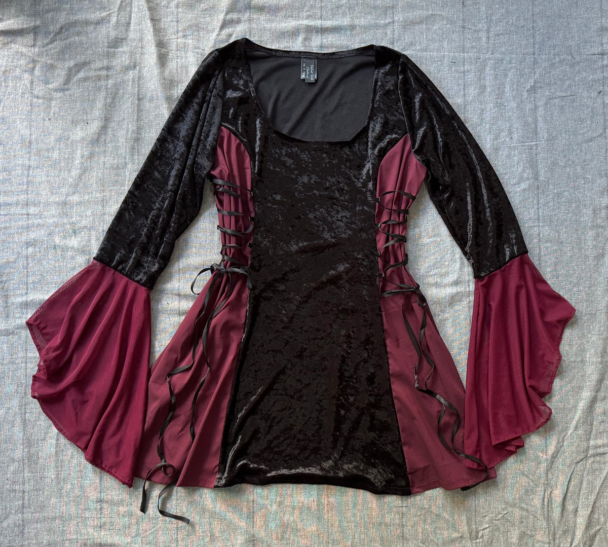 Lenore Dress - Black and Burgundy with Side Lacing (size 16)