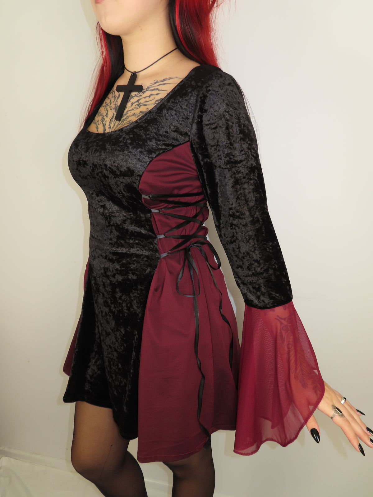 Lenore Dress - Black and Burgundy with Side Lacing (size 16)