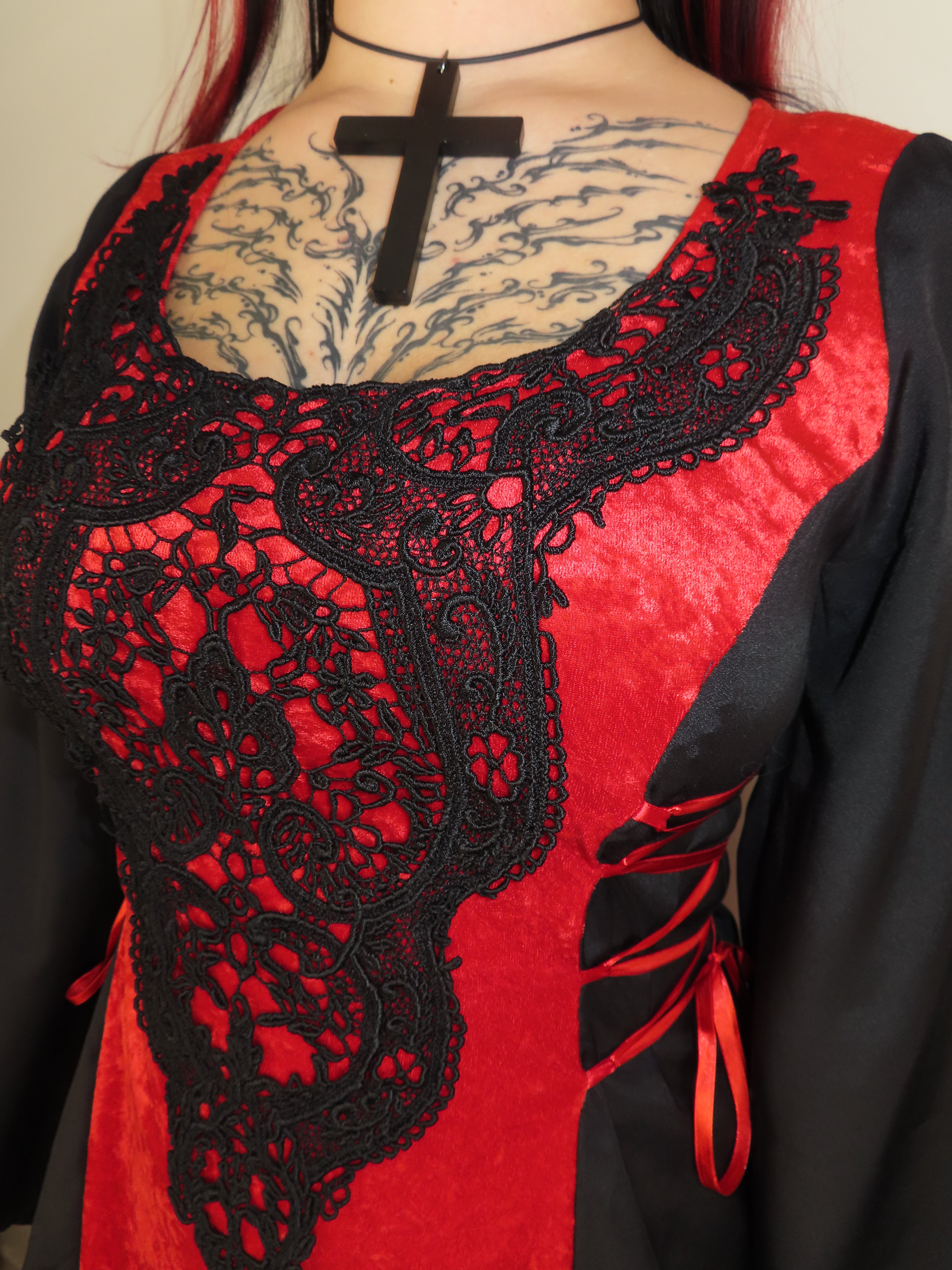 Lenore Dress - Red and Black with Side Lacing (size 12-14)