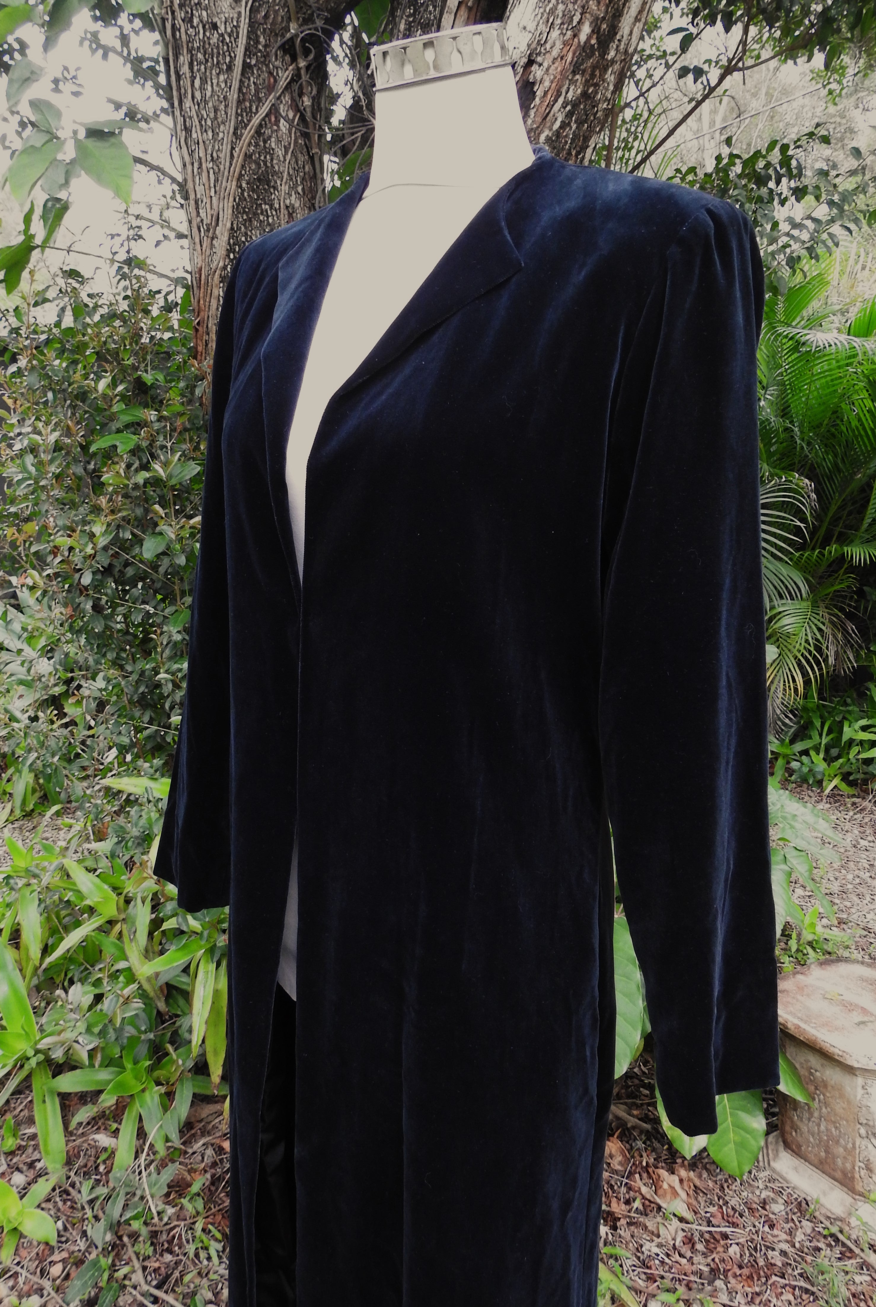 Long Black Velvet Coat - Vintage (size 12)