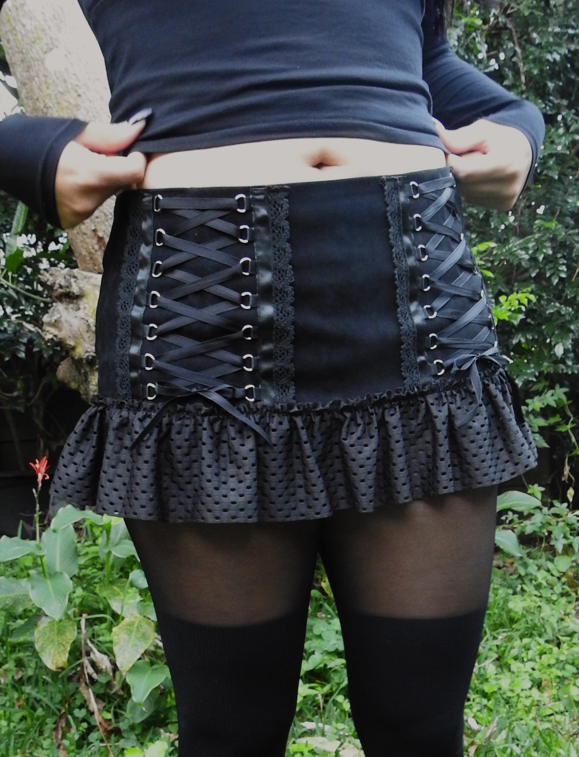 Mini Skirt - Black with Lacing (size 14)