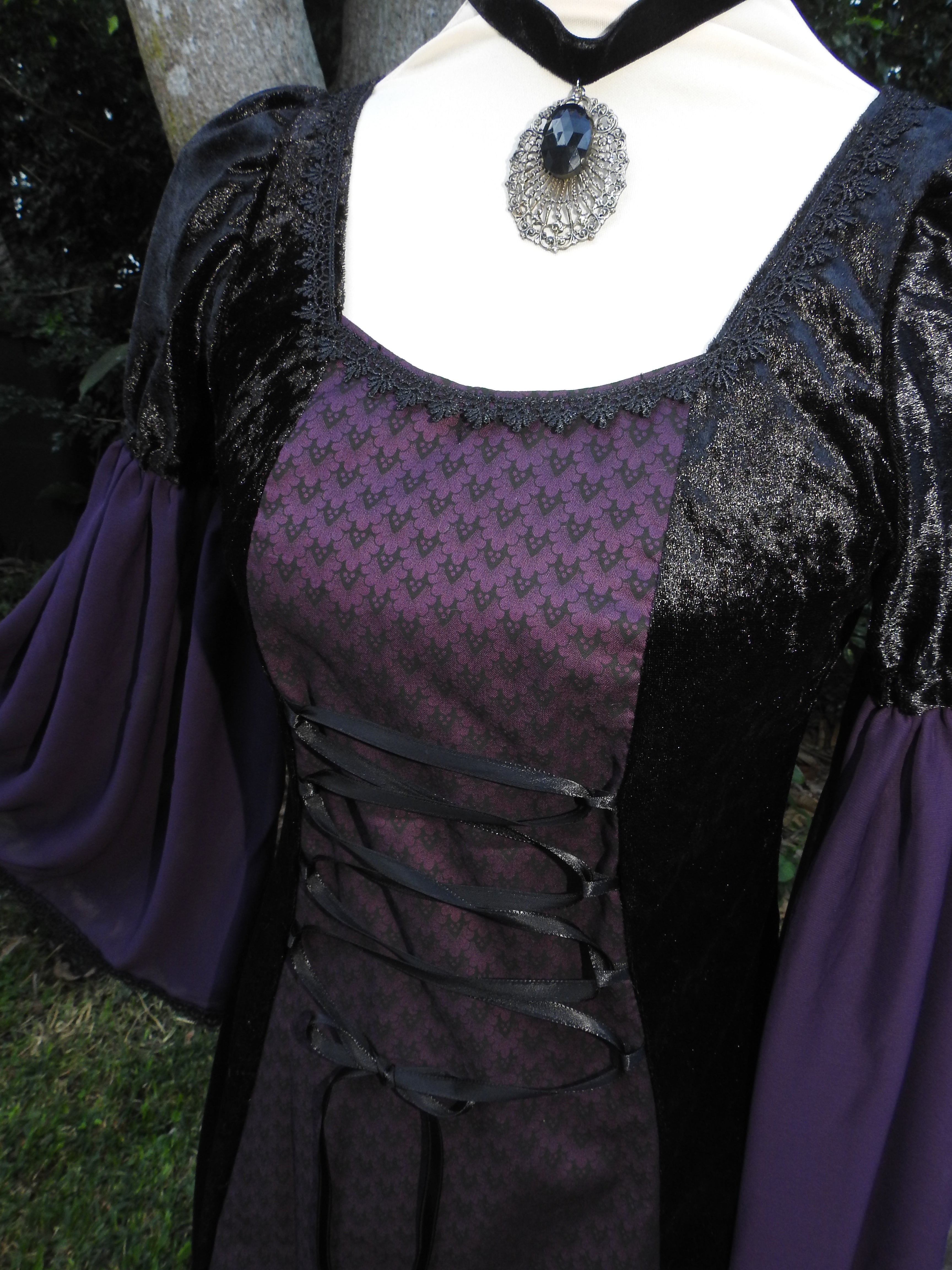 Cordelia Dress - Black Velour with Lacing (Size 8-10)