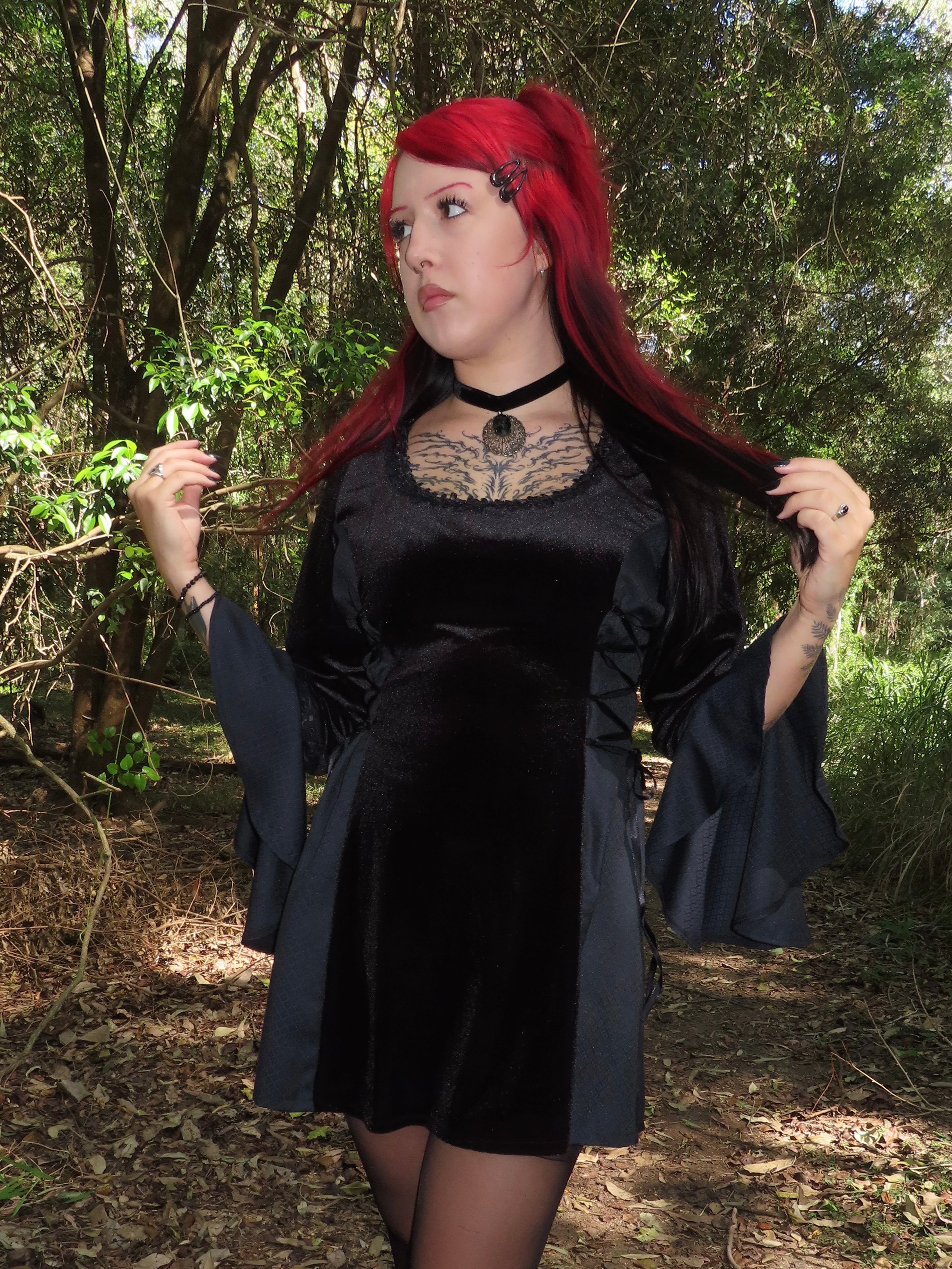 Lenore Dress - Black with Side Lacing (size 12-14)