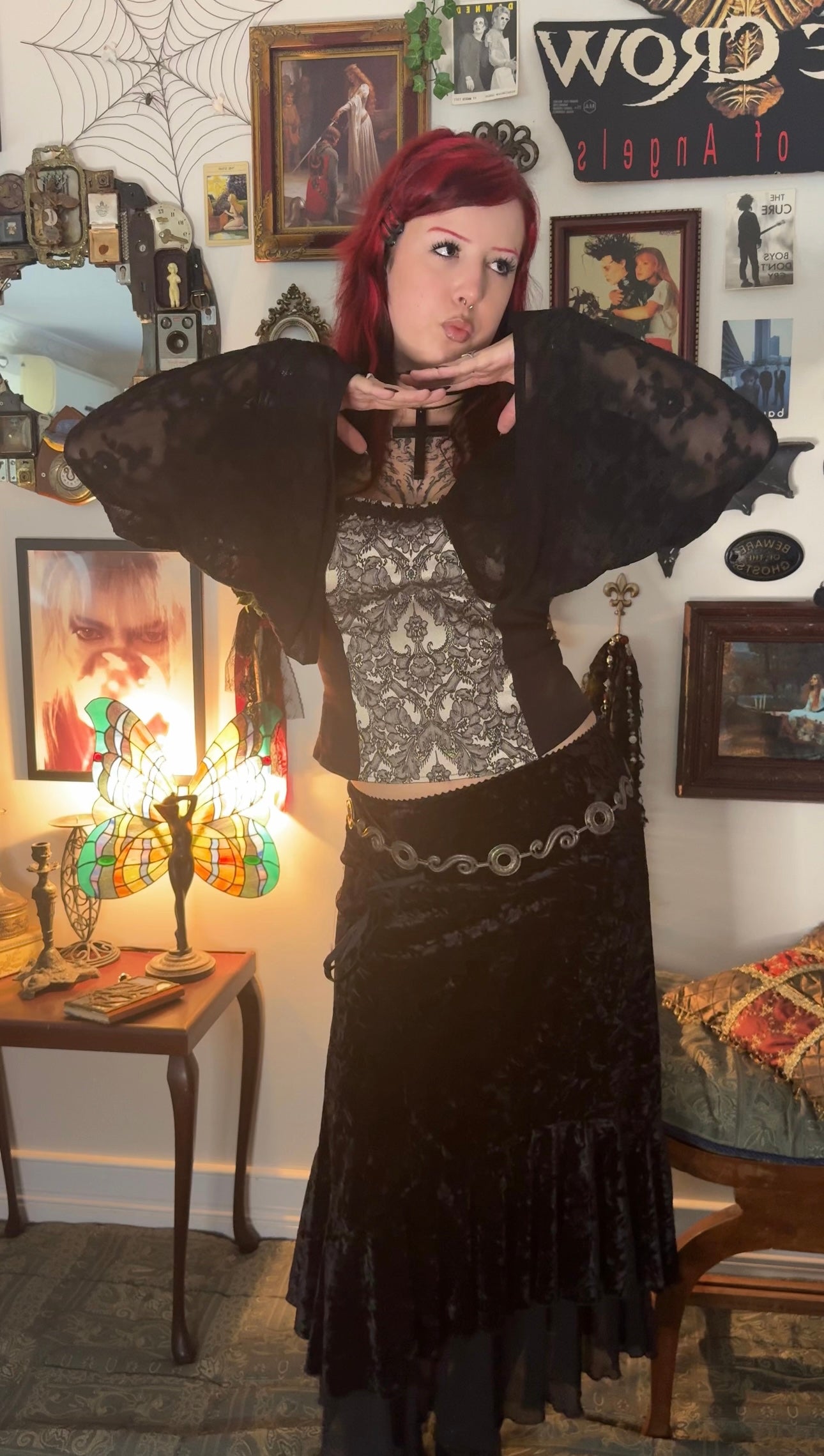 Lilith top - Black with Lace Bell Sleeves (Size 14-16)