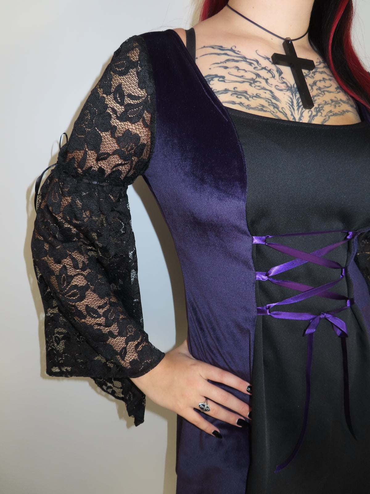 Cordelia Dress - Purple Velour with Lacing (Size 16)