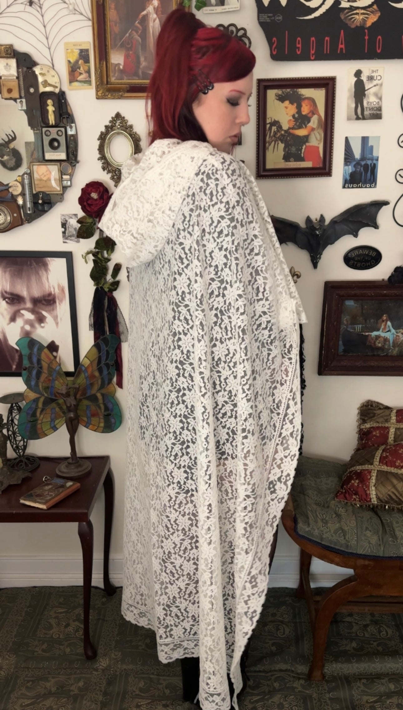 White Lace Cape with Hood
