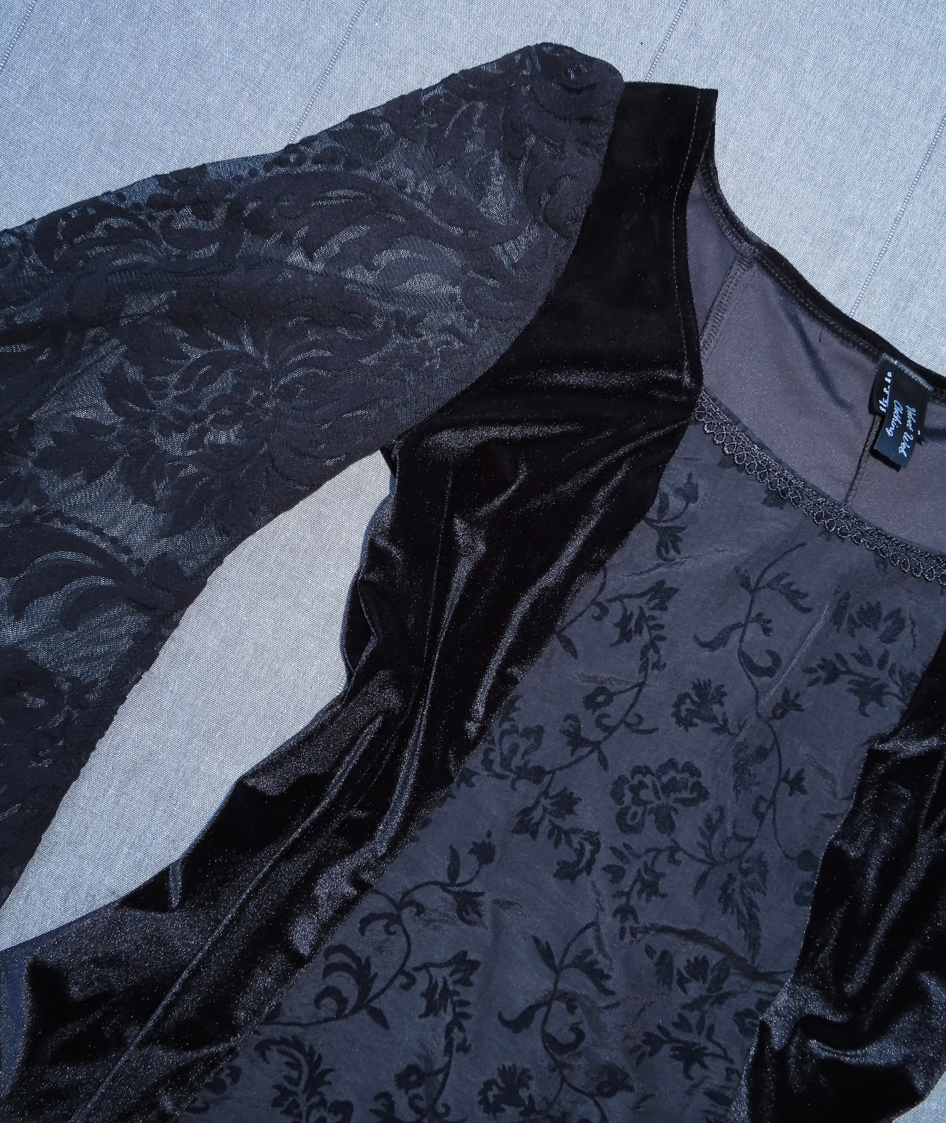 Cordelia Dress - Black Velour with Lace Bell Sleeves (Size 14)