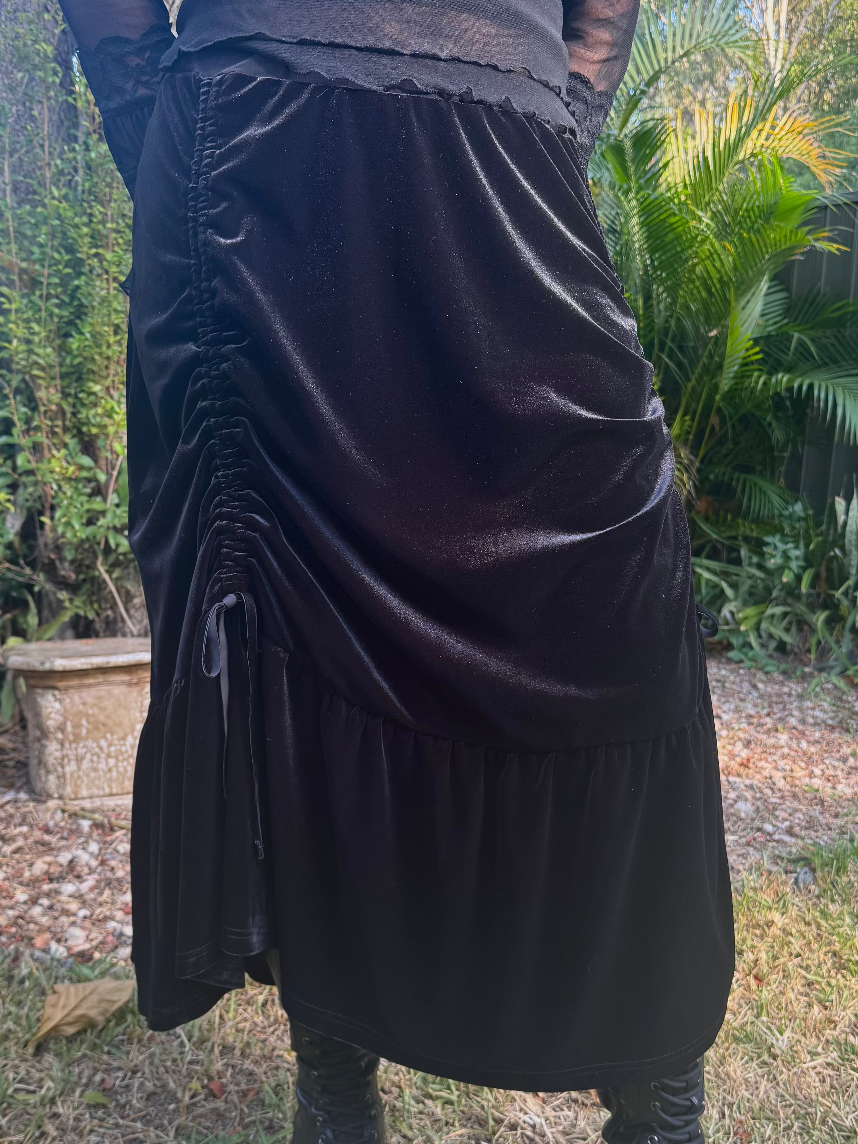 Revamped - Velvet Skirt with Ruched Front (size 18)