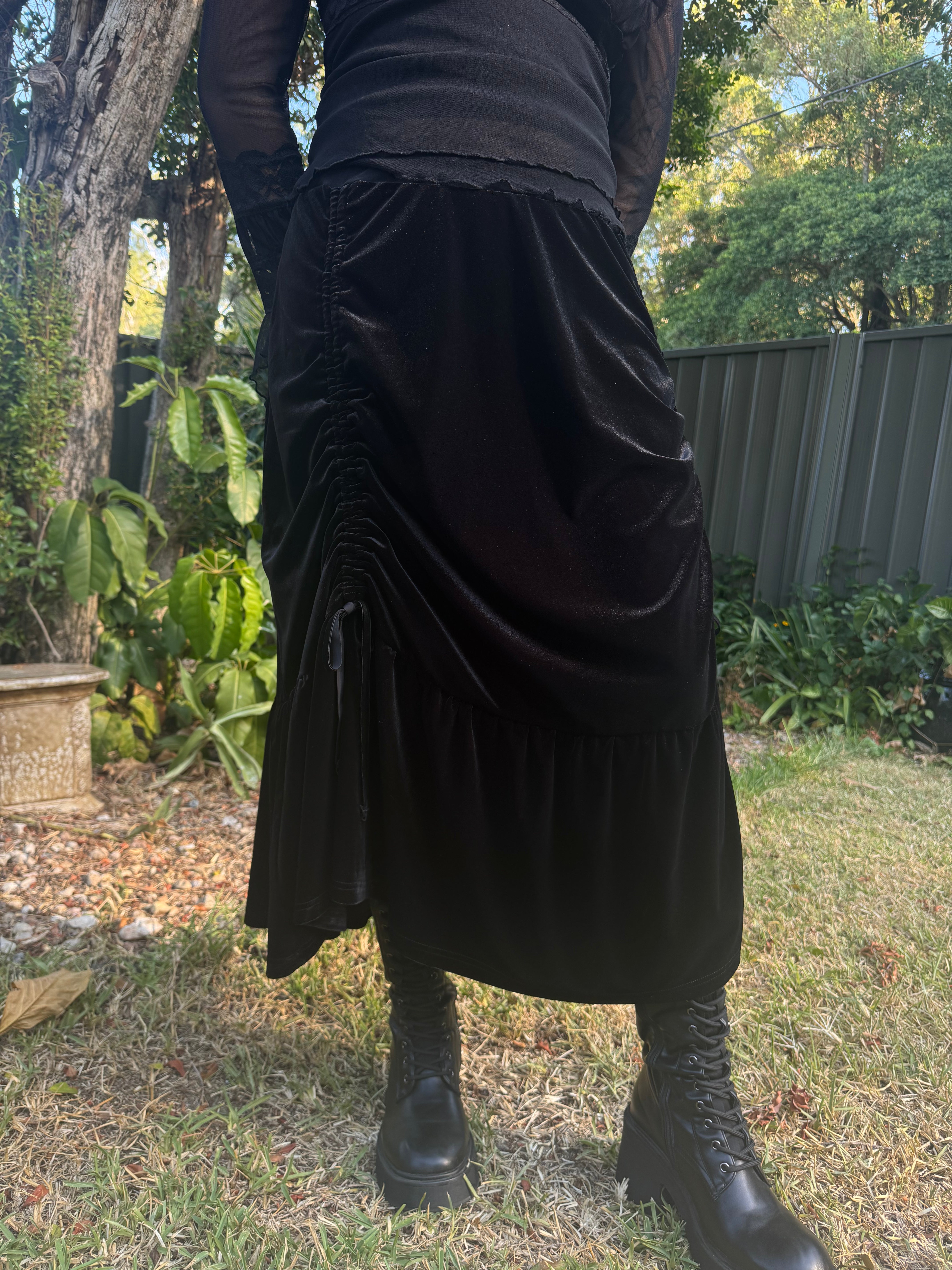Revamped - Velvet Skirt with Ruched Front (size 18)