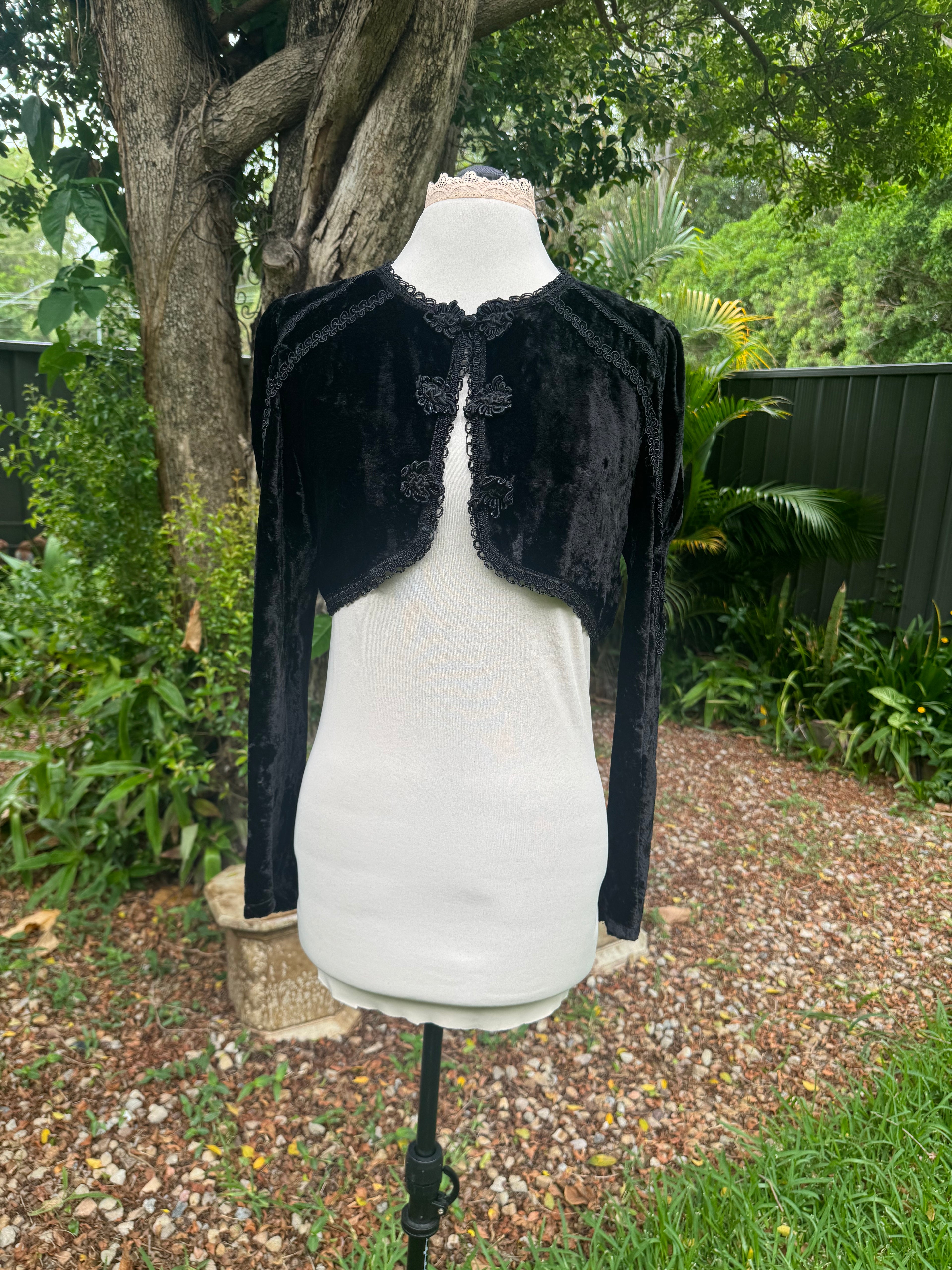 Vintage Black Velvet Bolero Jacket (Size L)
