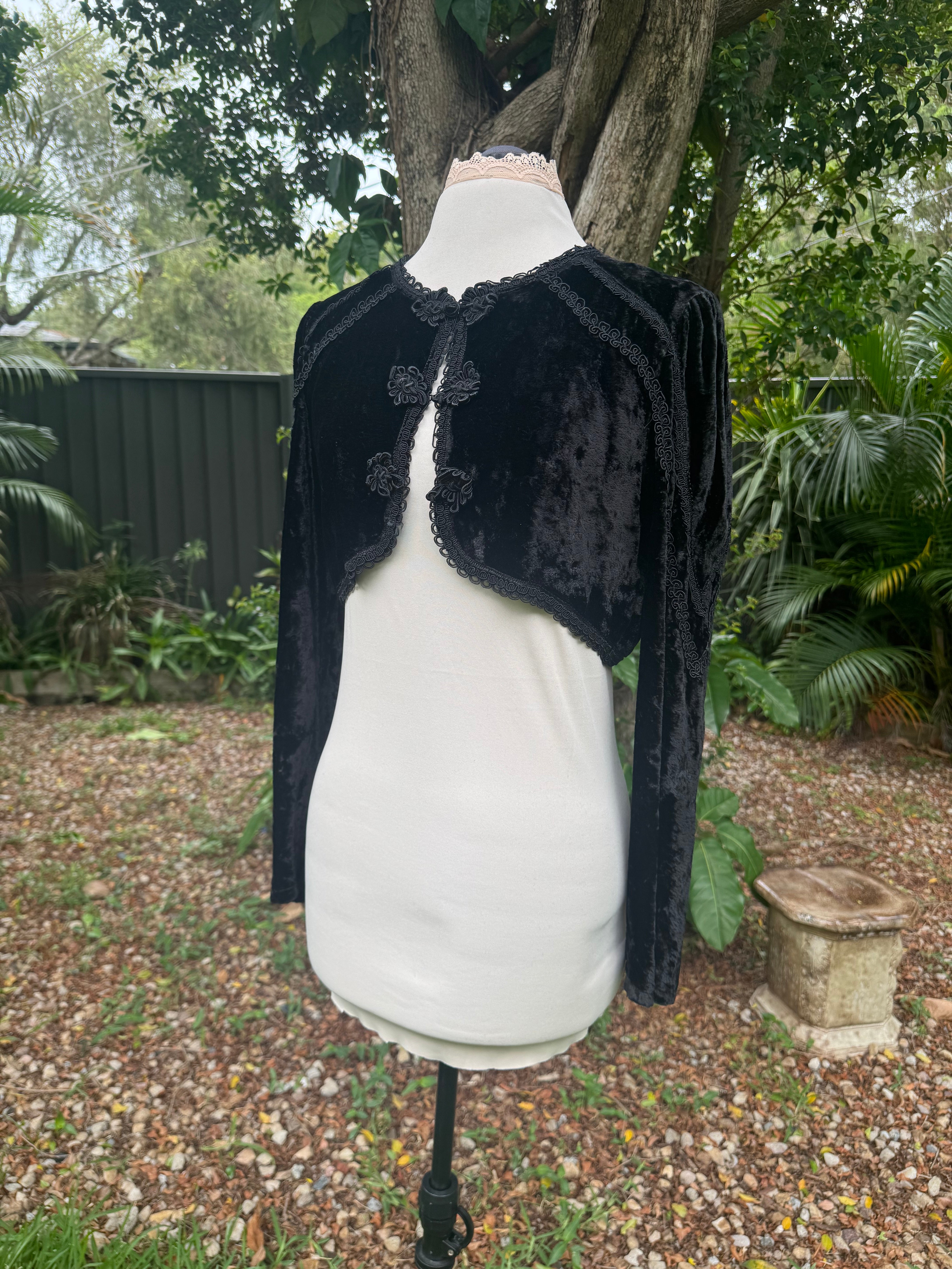 Vintage Black Velvet Bolero Jacket (Size L)