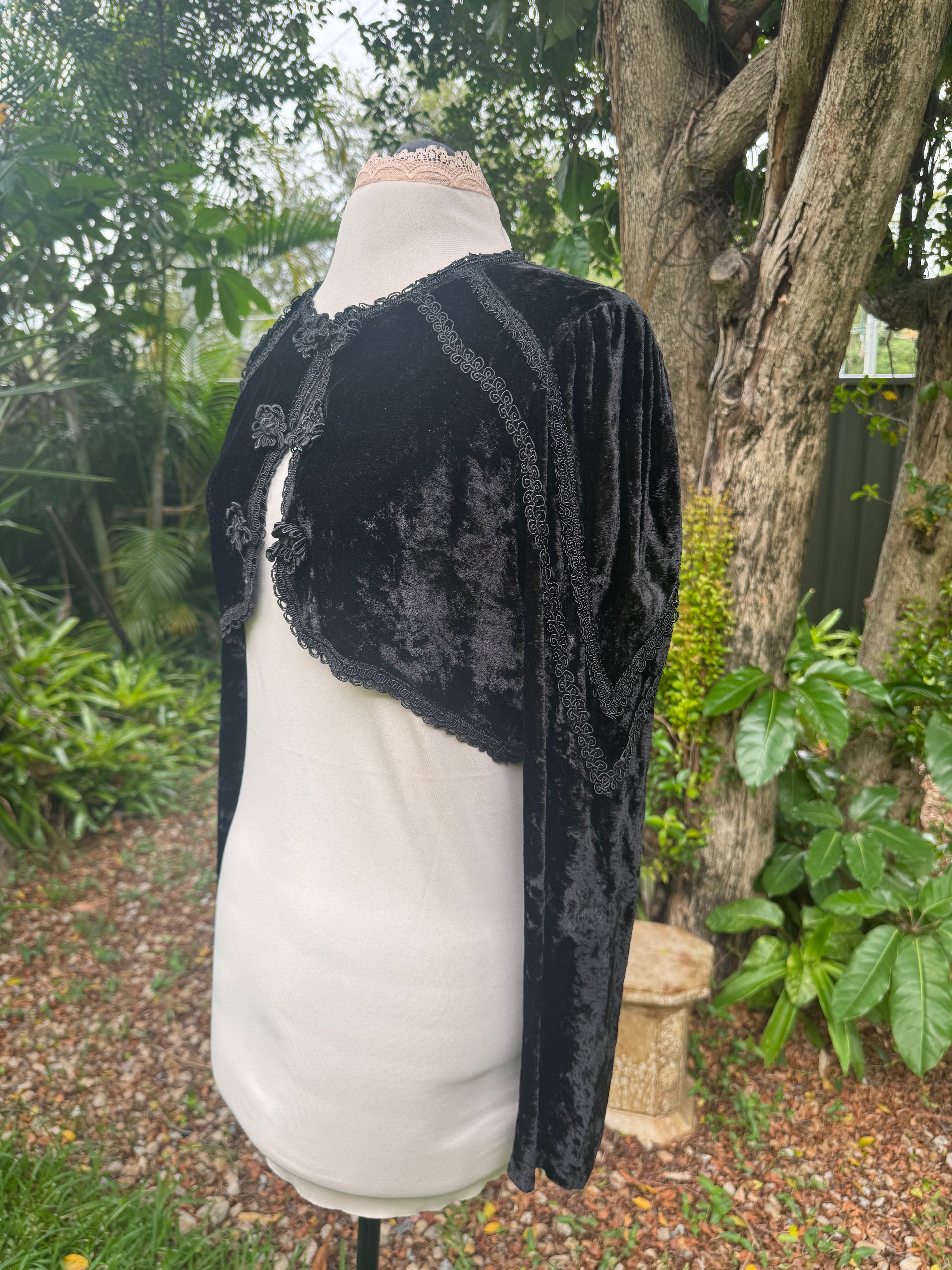 Vintage Black Velvet Bolero Jacket (Size L)