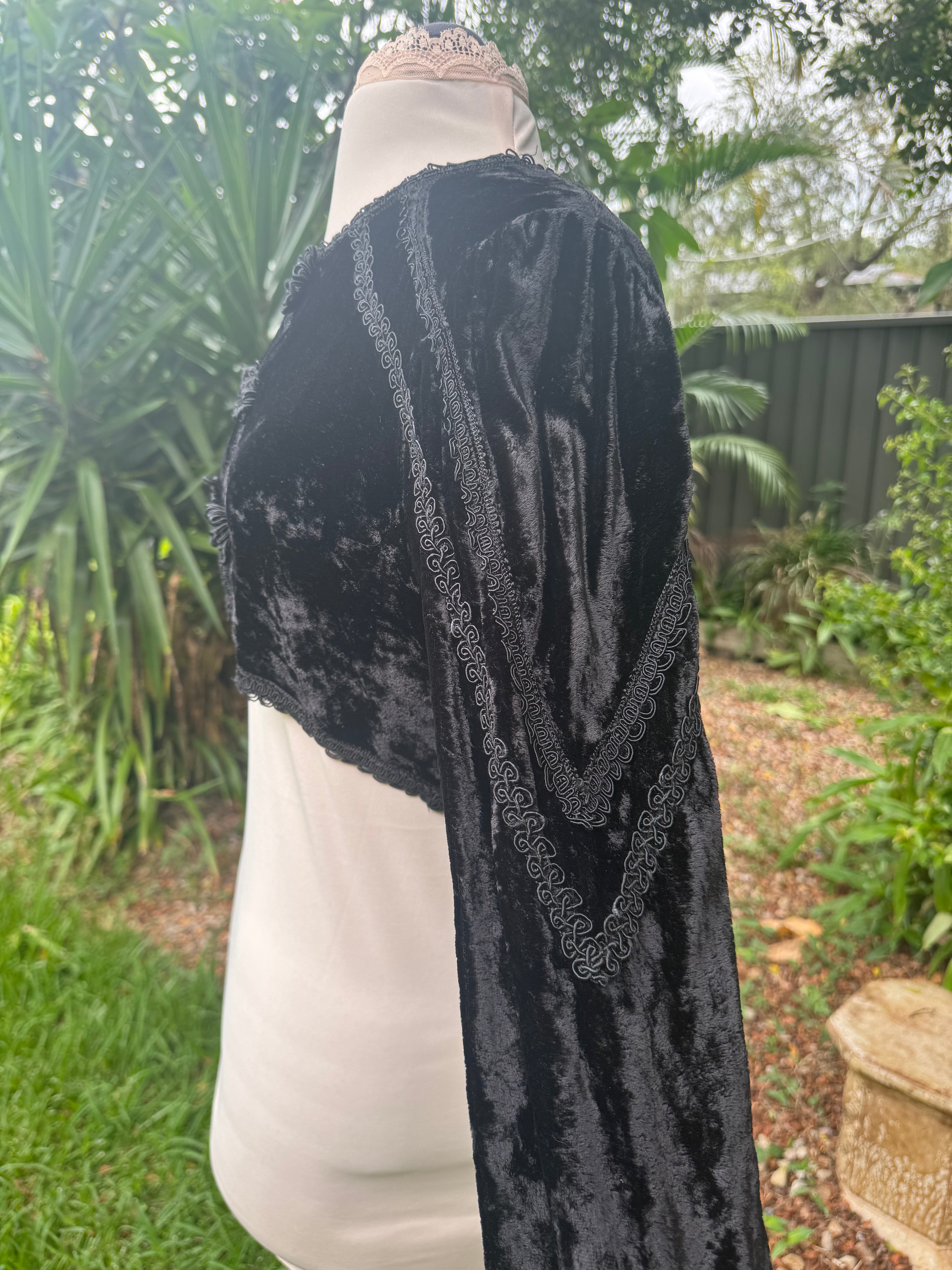 Vintage Black Velvet Bolero Jacket (Size L)