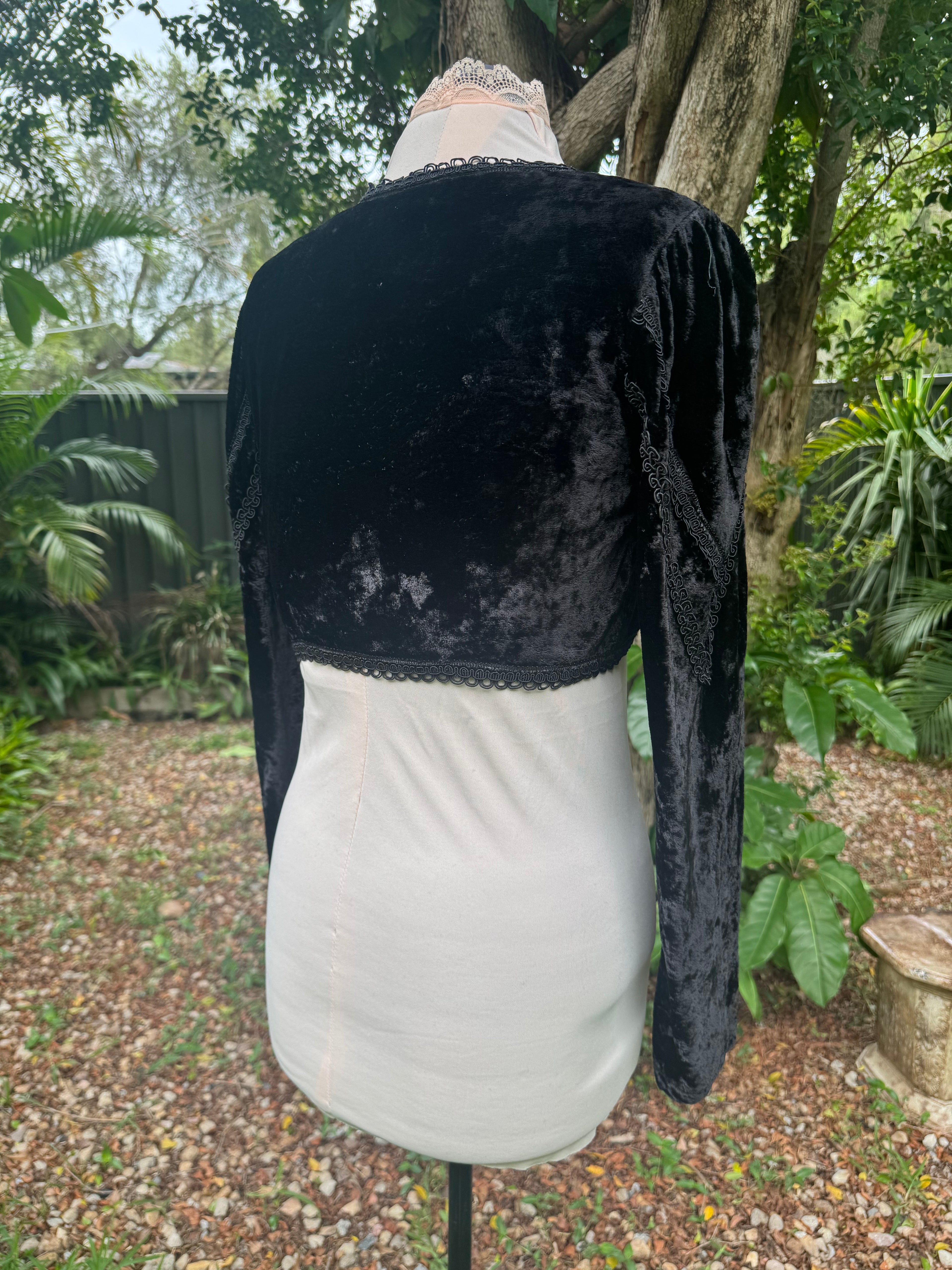 Vintage Black Velvet Bolero Jacket (Size L)