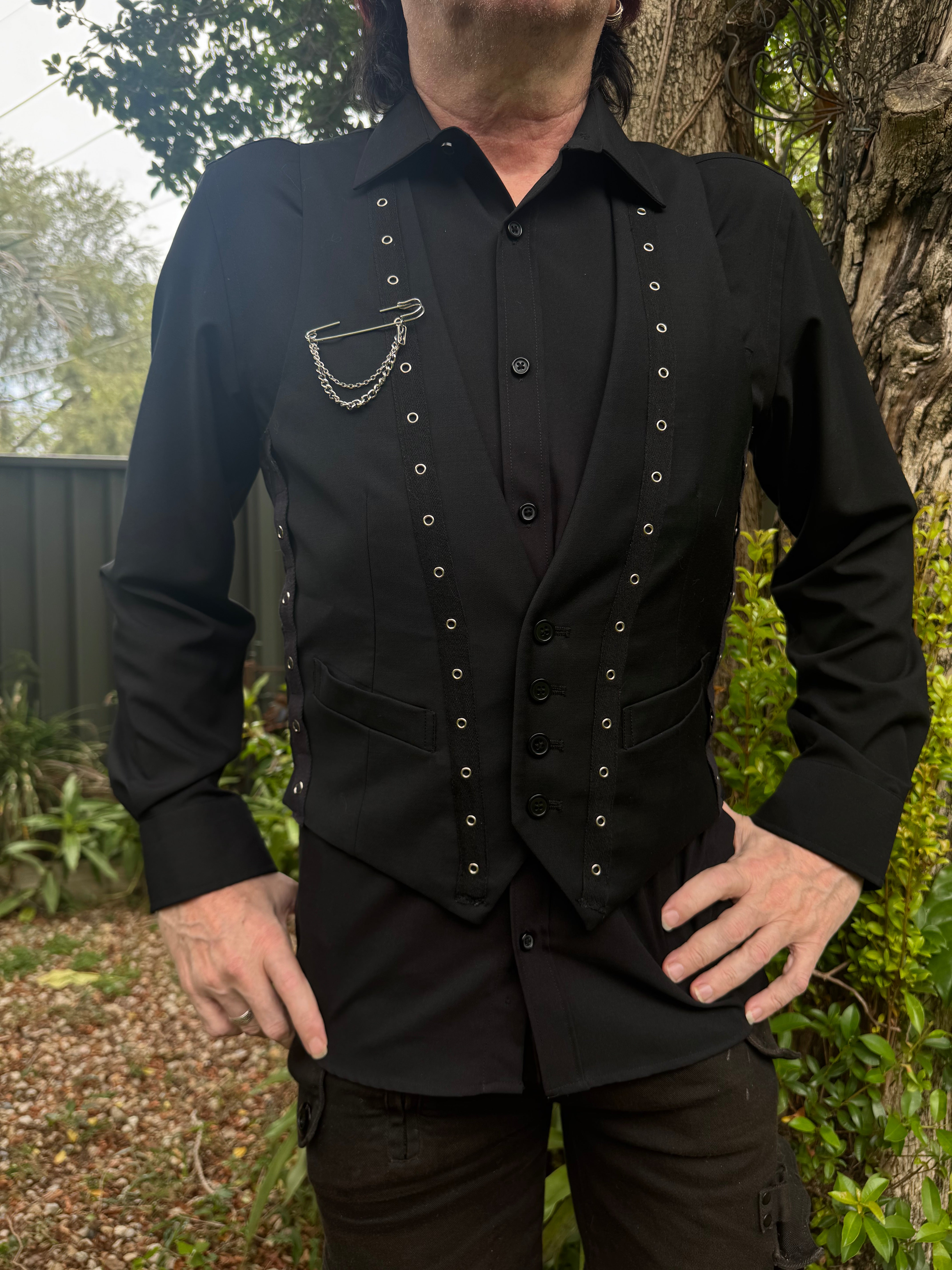 Revamped Black Eyelet Waistcoat (Size S-M)