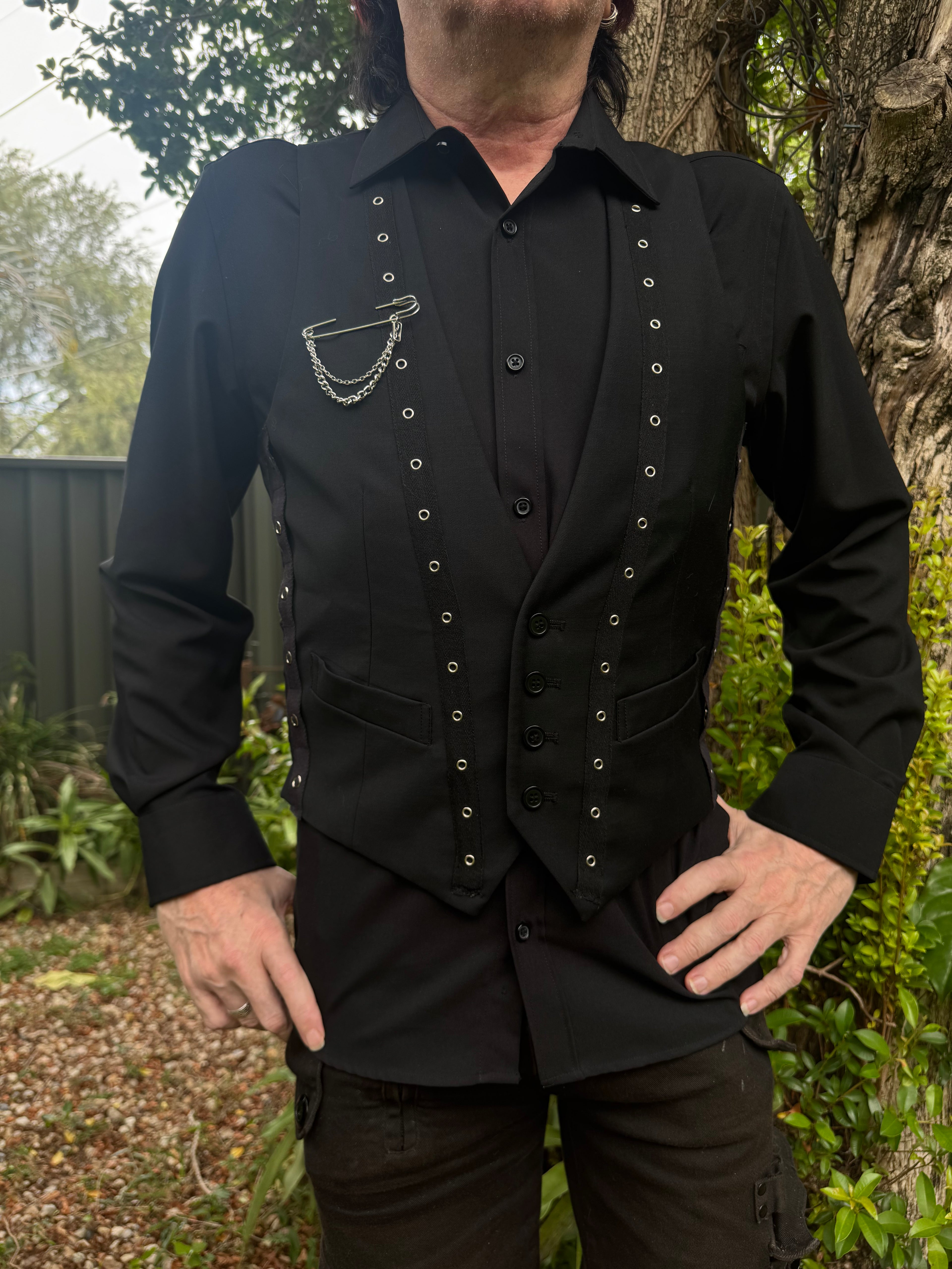 Revamped Black Eyelet Waistcoat (Size S-M)