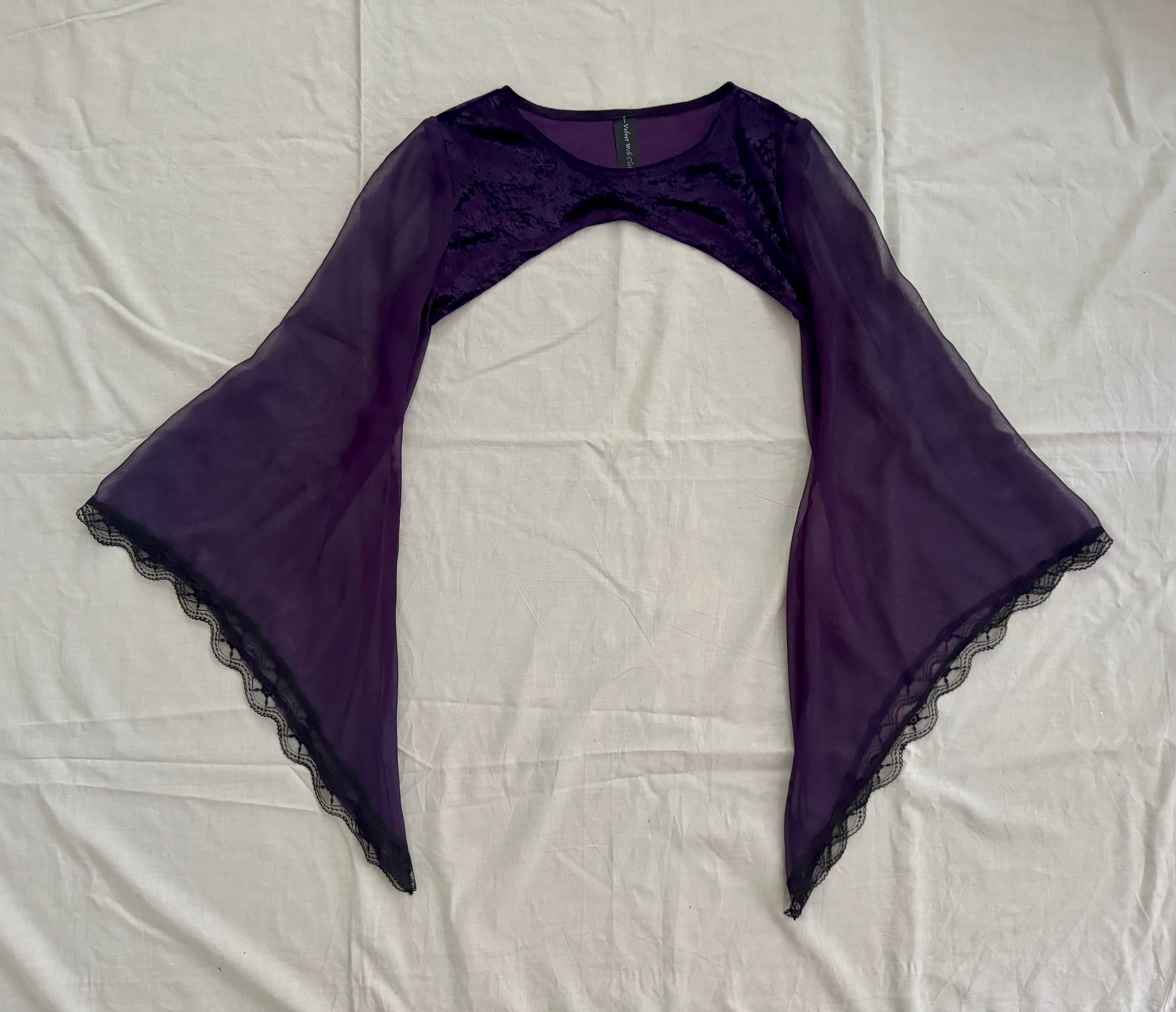 Lucinda Bolero Top - Purple Velour with Sheer Sleeves (L-XL)