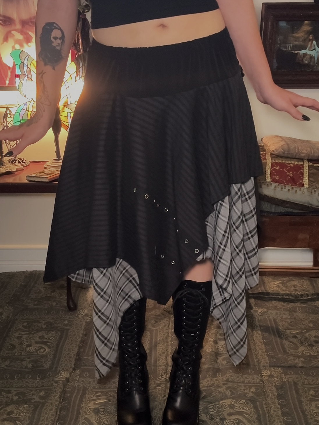 Twyla Hanky hem skirt - Black/Grey Check (16)